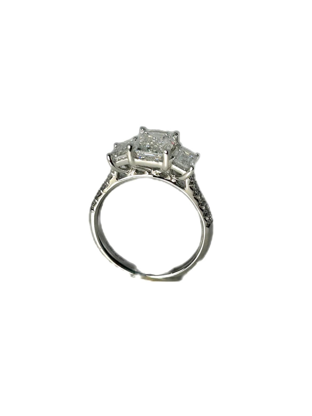 Lab diamond 3.30ct emerald cut trilogy ring