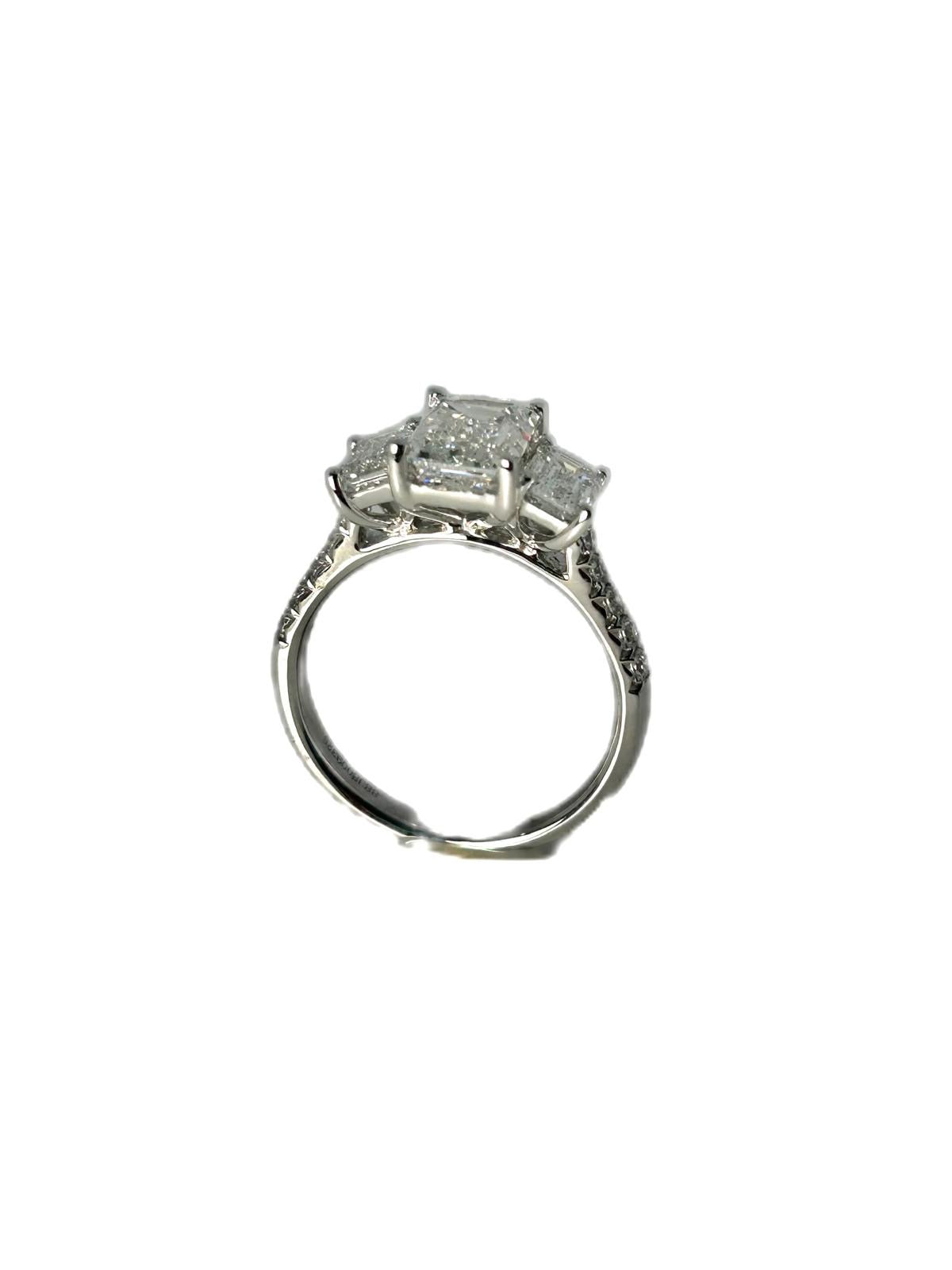 Lab diamond 3.30ct emerald cut trilogy ring