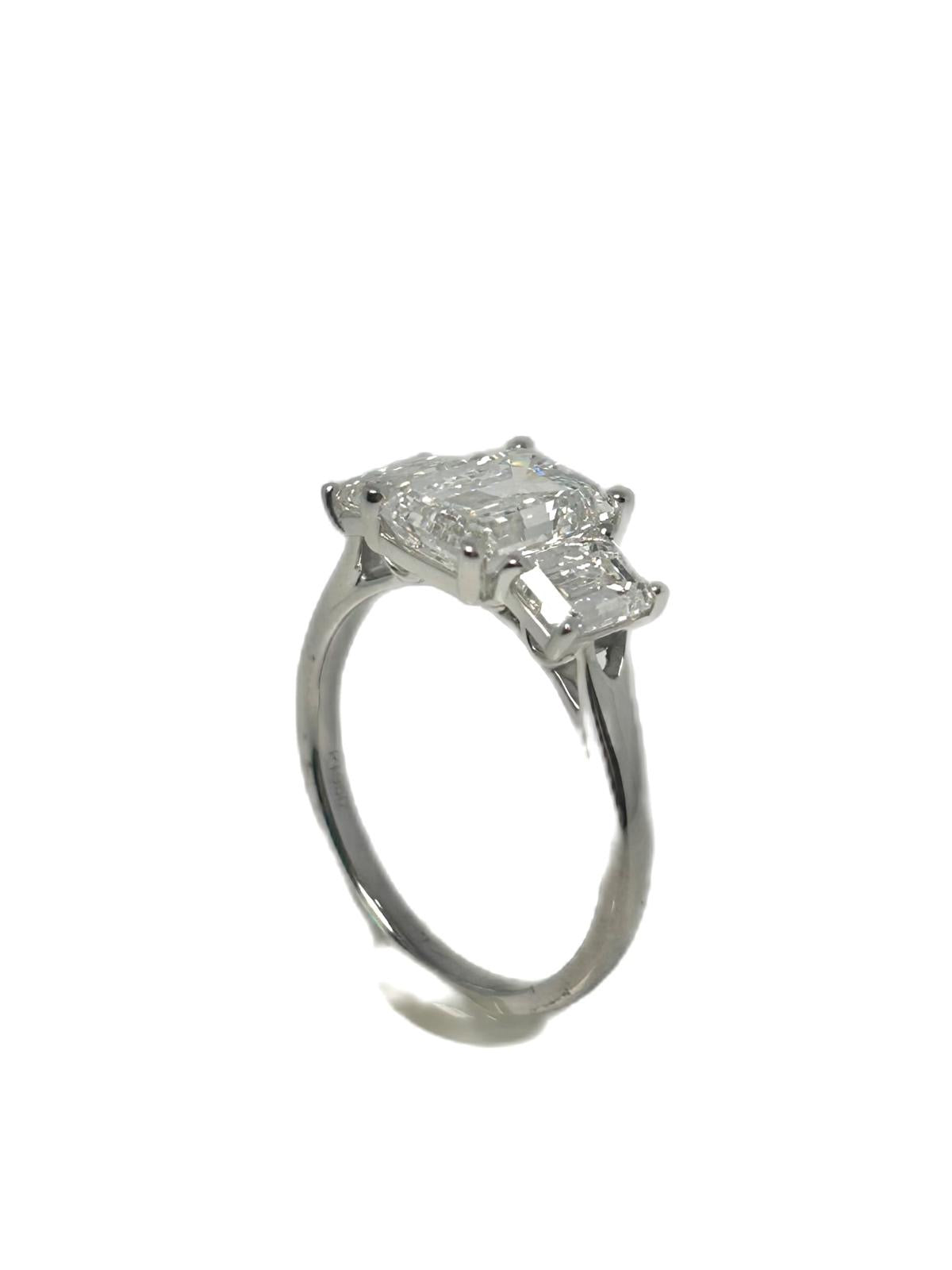 Lab diamond 3.07ct emerald cut trilogy ring