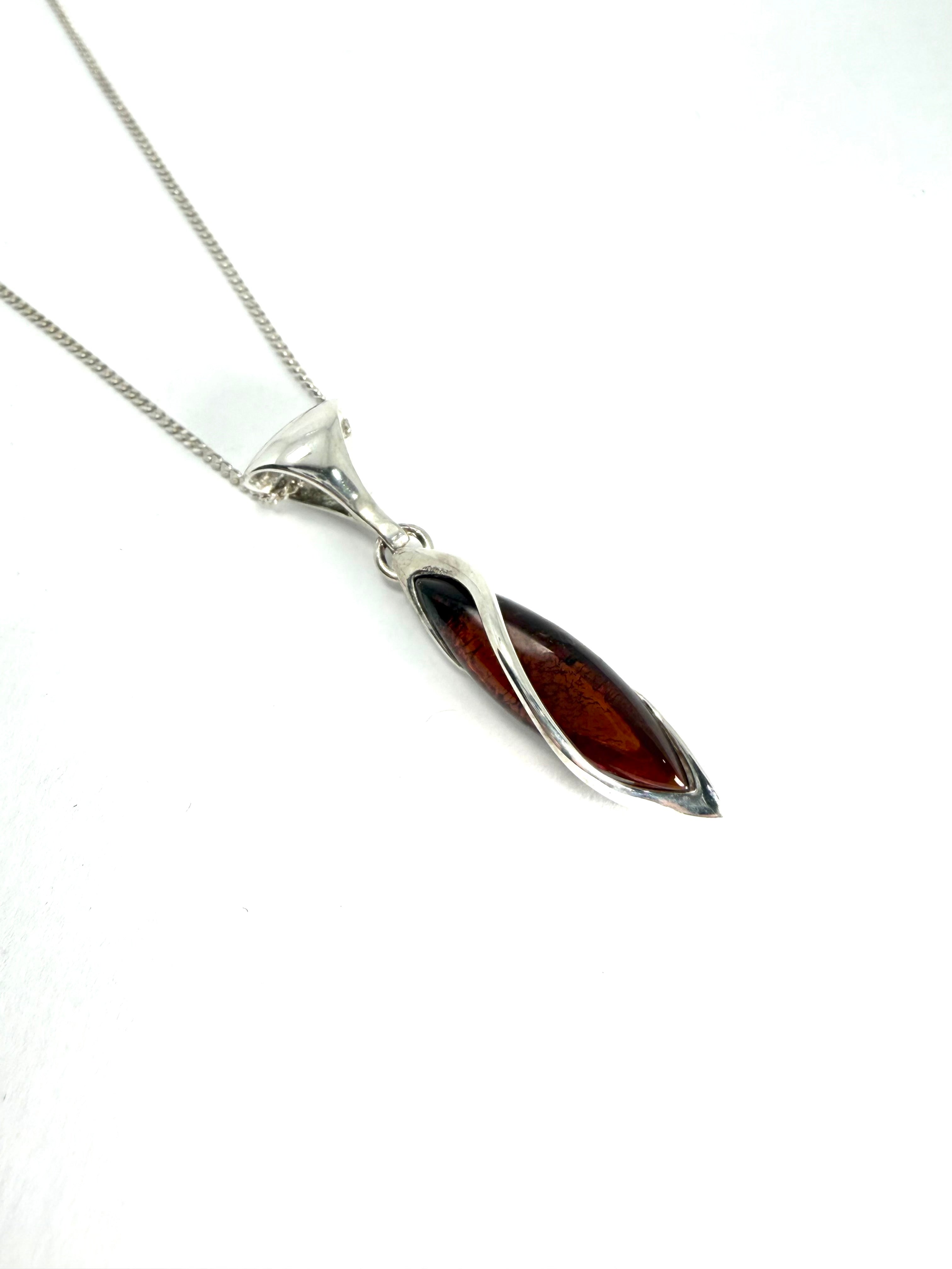 Silver amber pendant and necklace