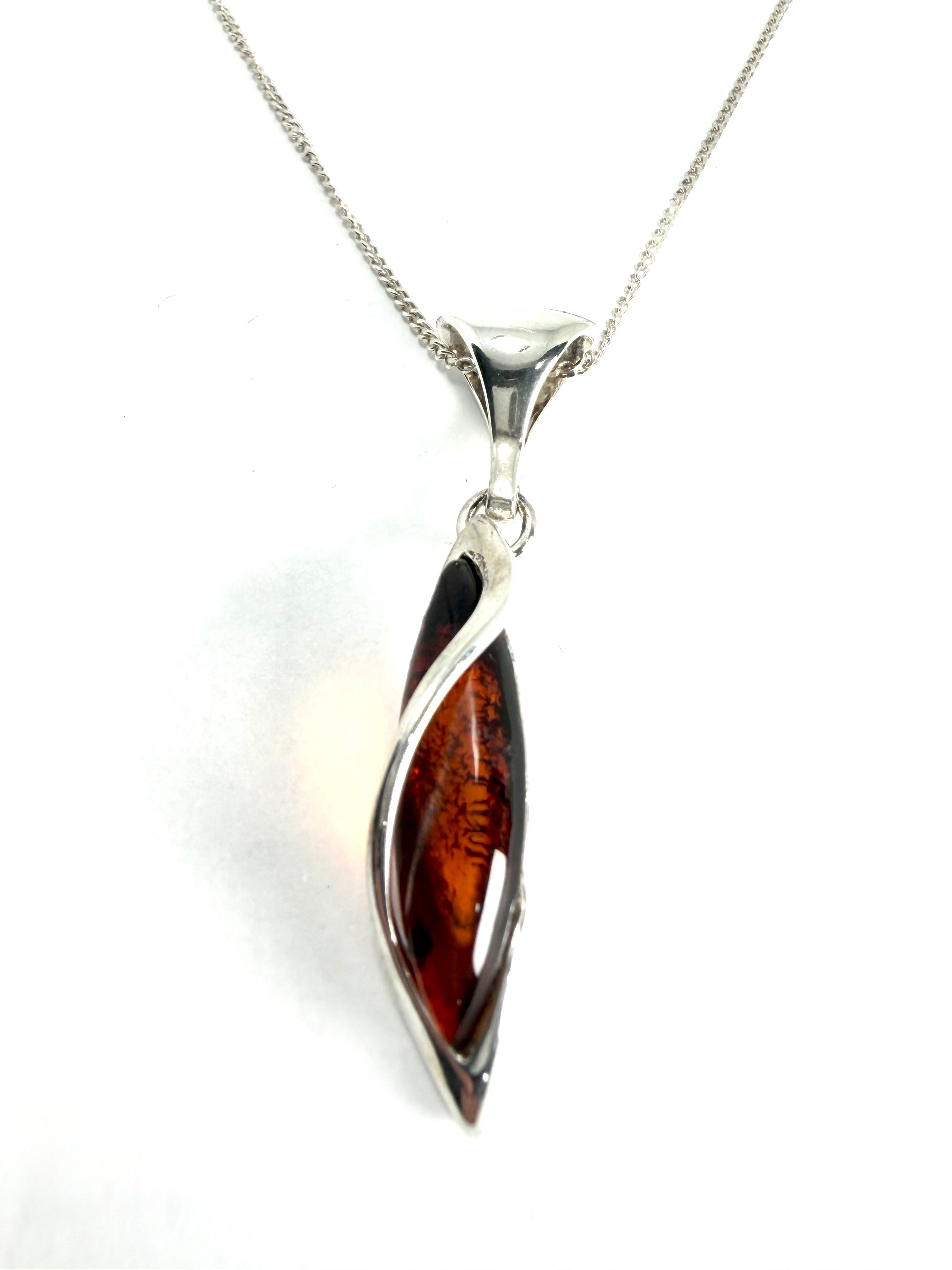 Silver amber pendant and necklace
