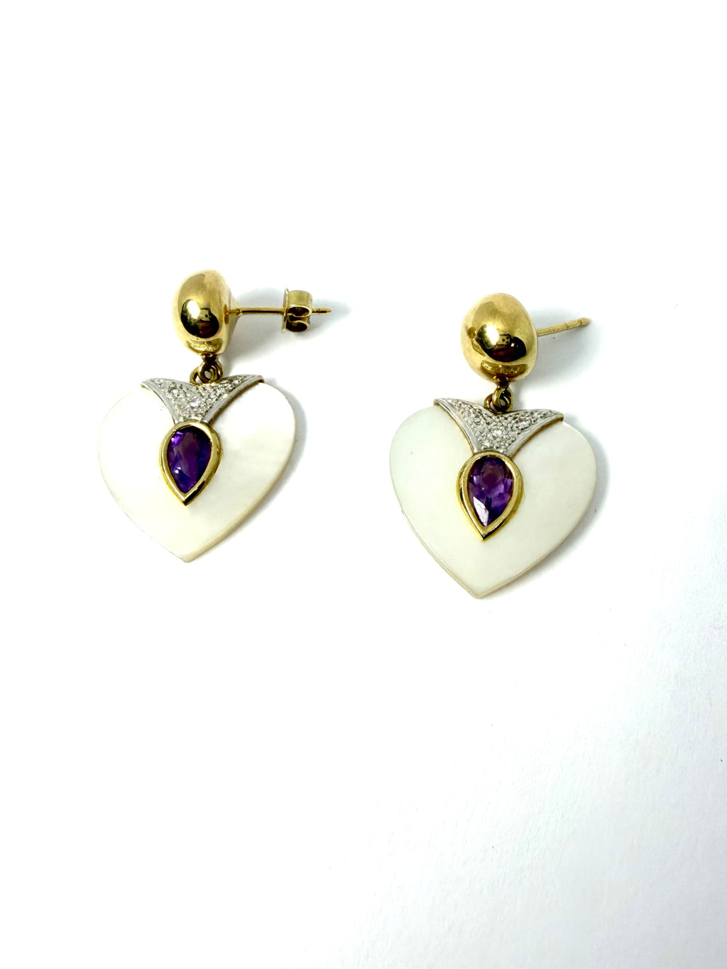 14ct diamond mother of pearl shell earrings