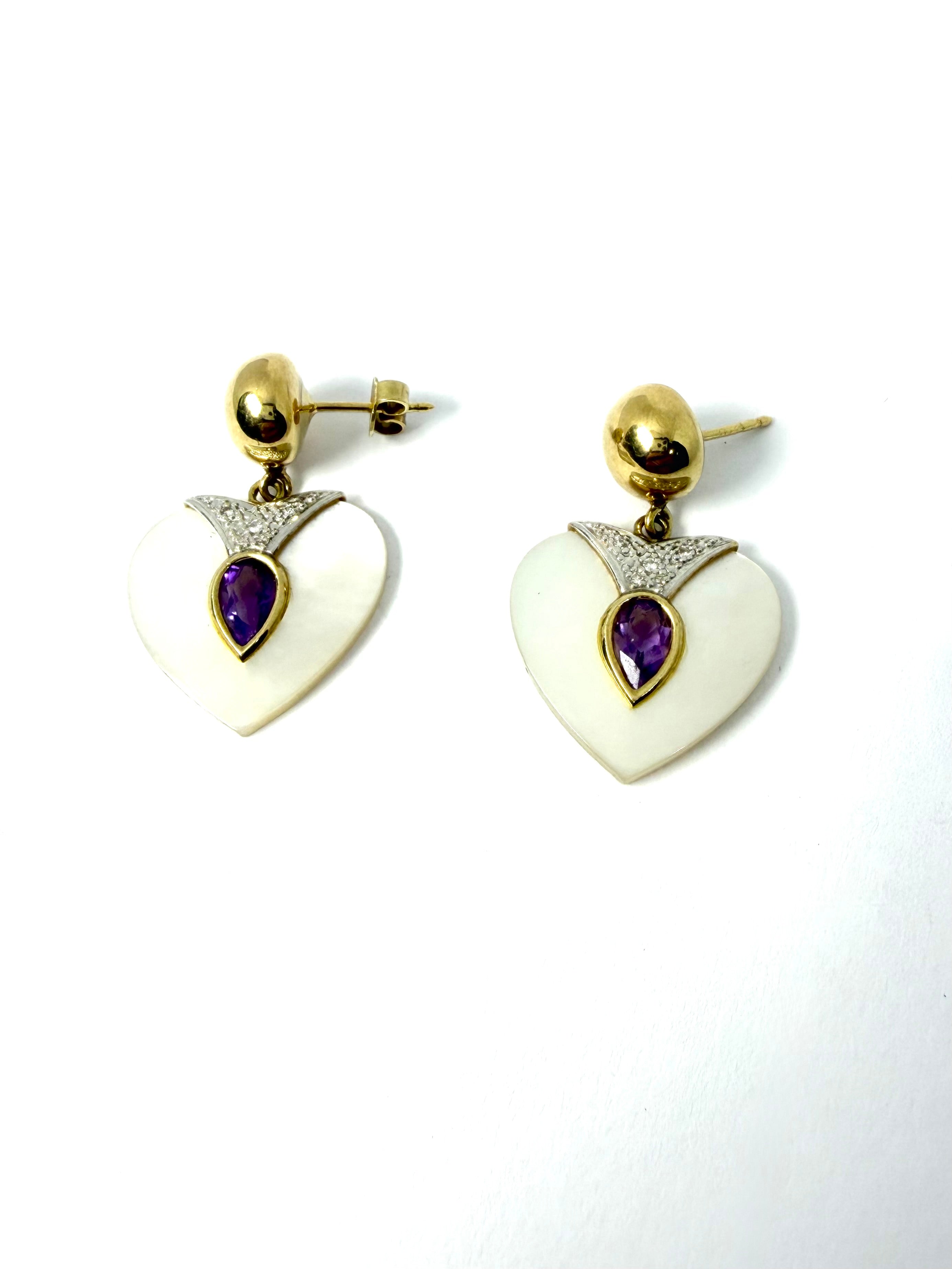 14ct diamond mother of pearl shell earrings