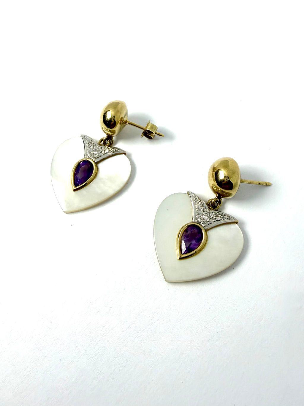 14ct diamond mother of pearl shell earrings