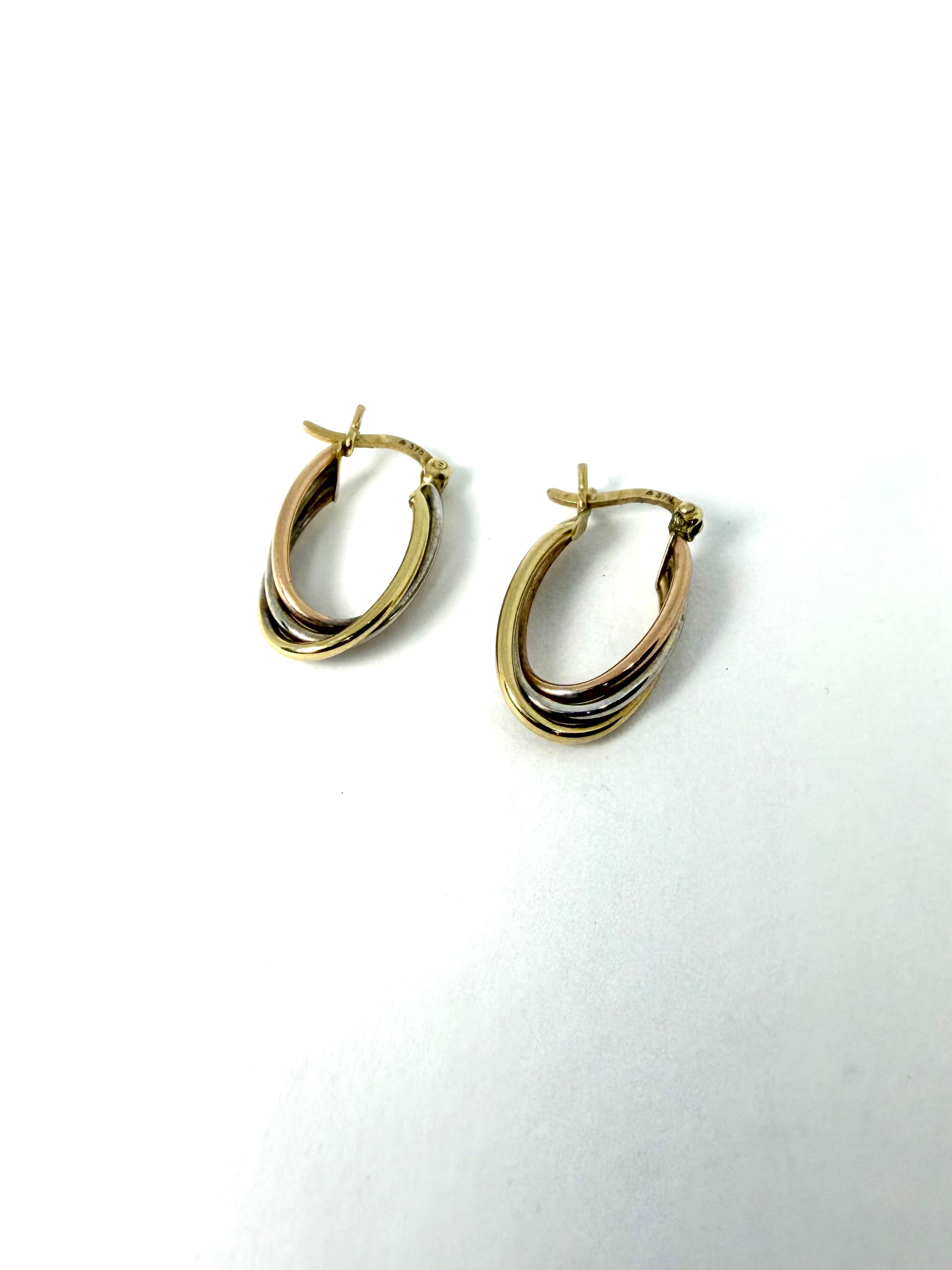 9ct 3 colour gold earrings