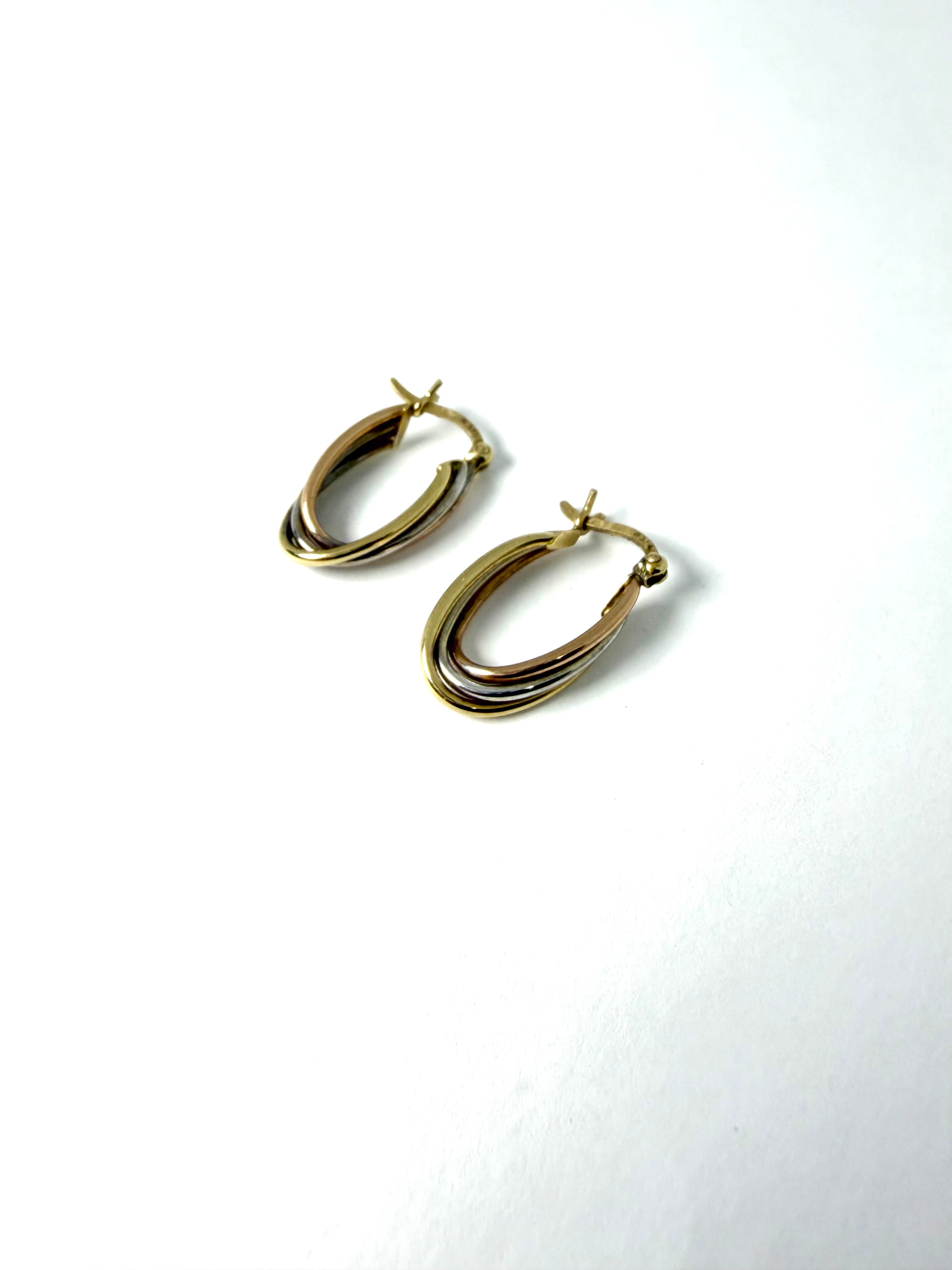 9ct 3 colour gold earrings
