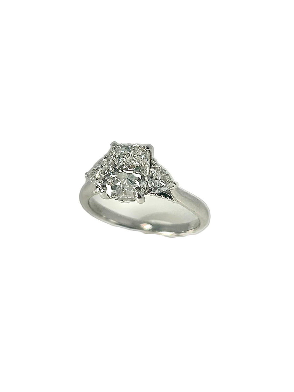 Lab diamond 2.03ct cushion cut trilogy ring