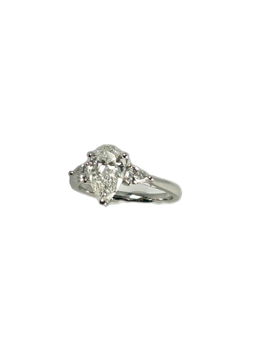 Lab diamond 1.82ct pear shape trilogy ring