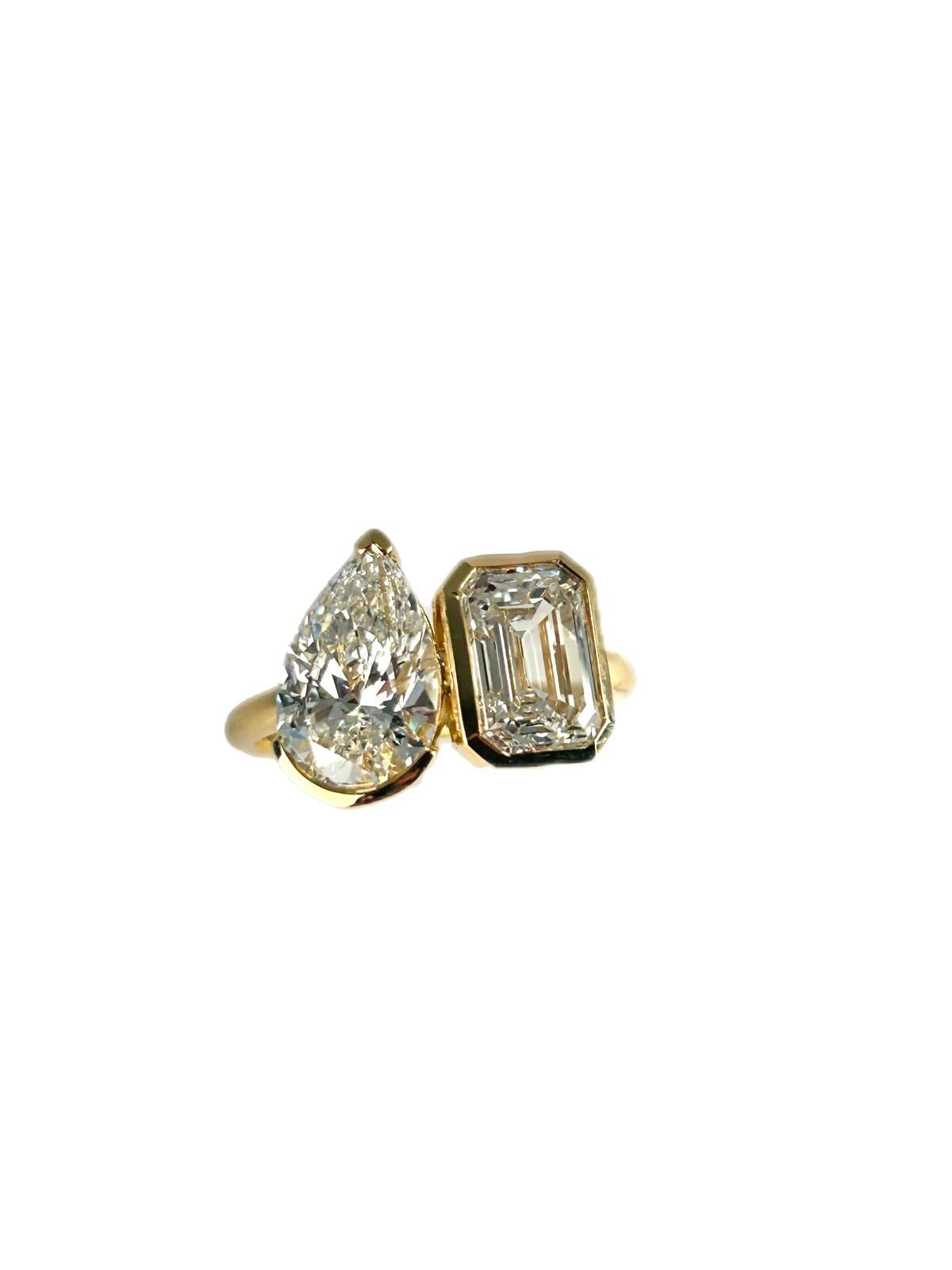 Lab diamond 4.14ct toi et moi ring