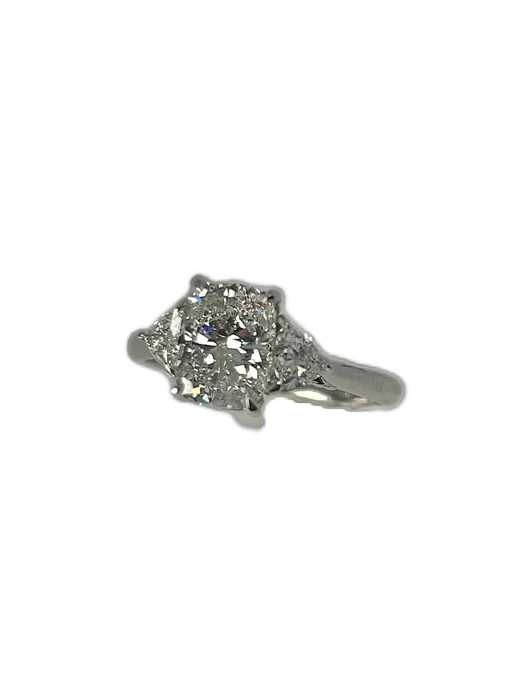 Lab diamond 2.03ct cushion cut trilogy ring