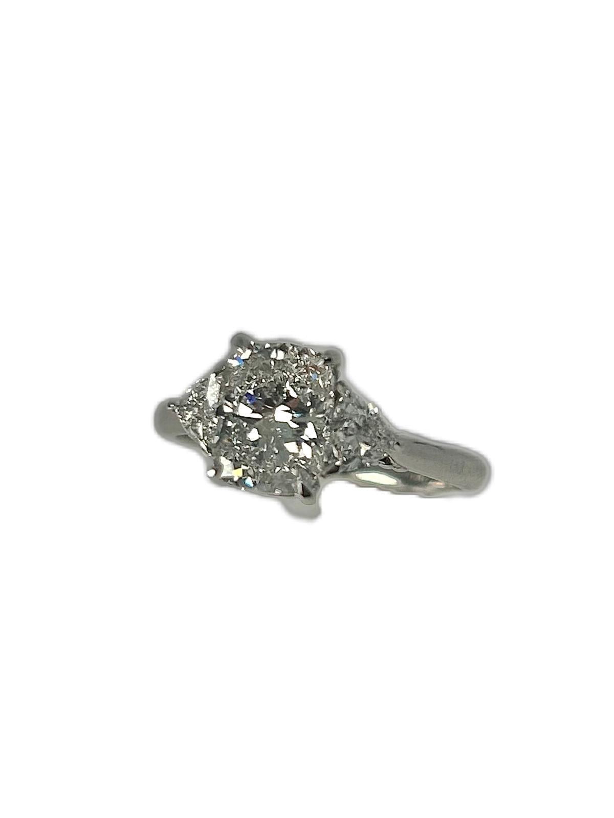 Lab diamond 2.03ct cushion cut trilogy ring