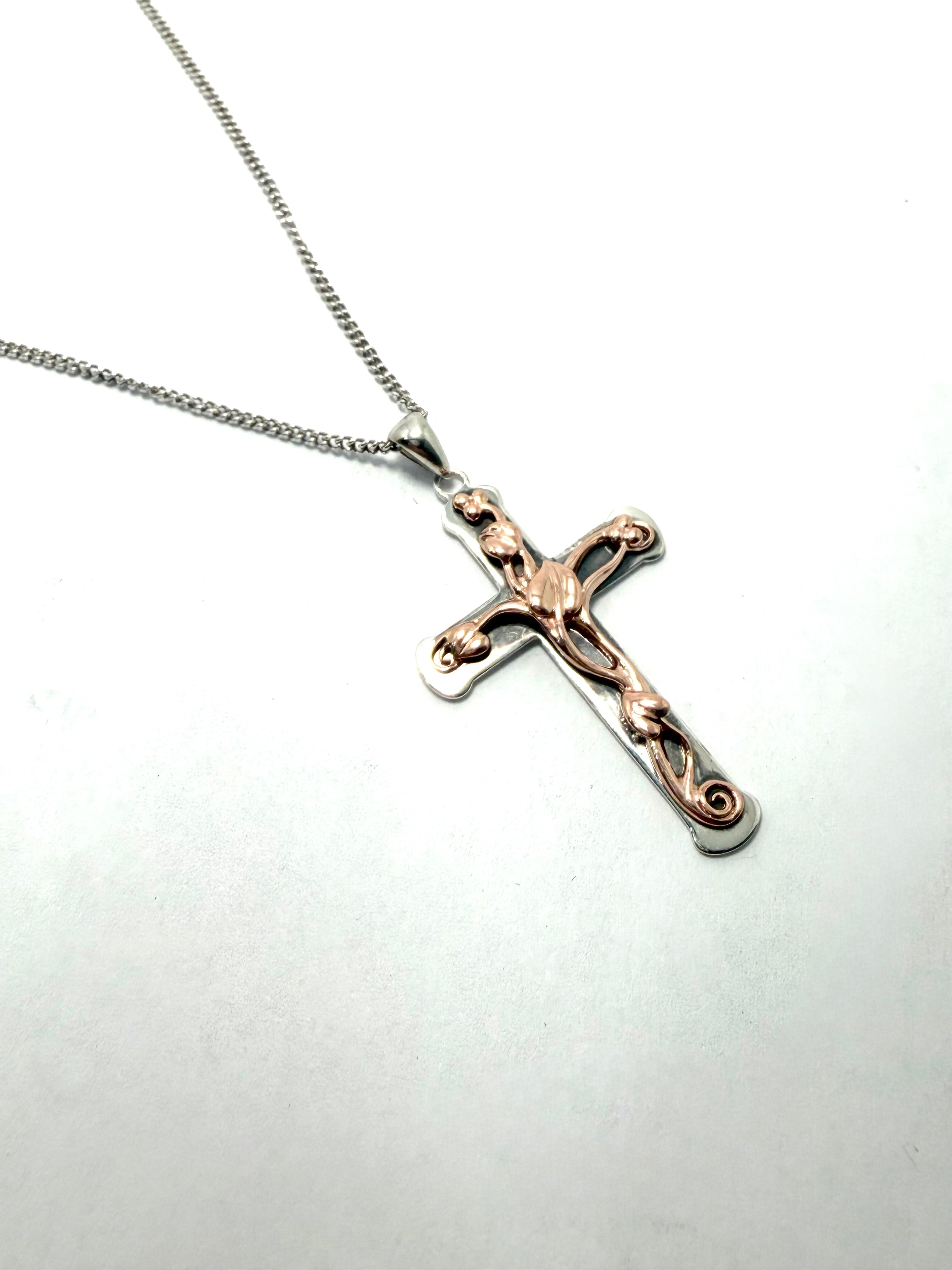 Clogau silver and rose gold cross pendant and chain