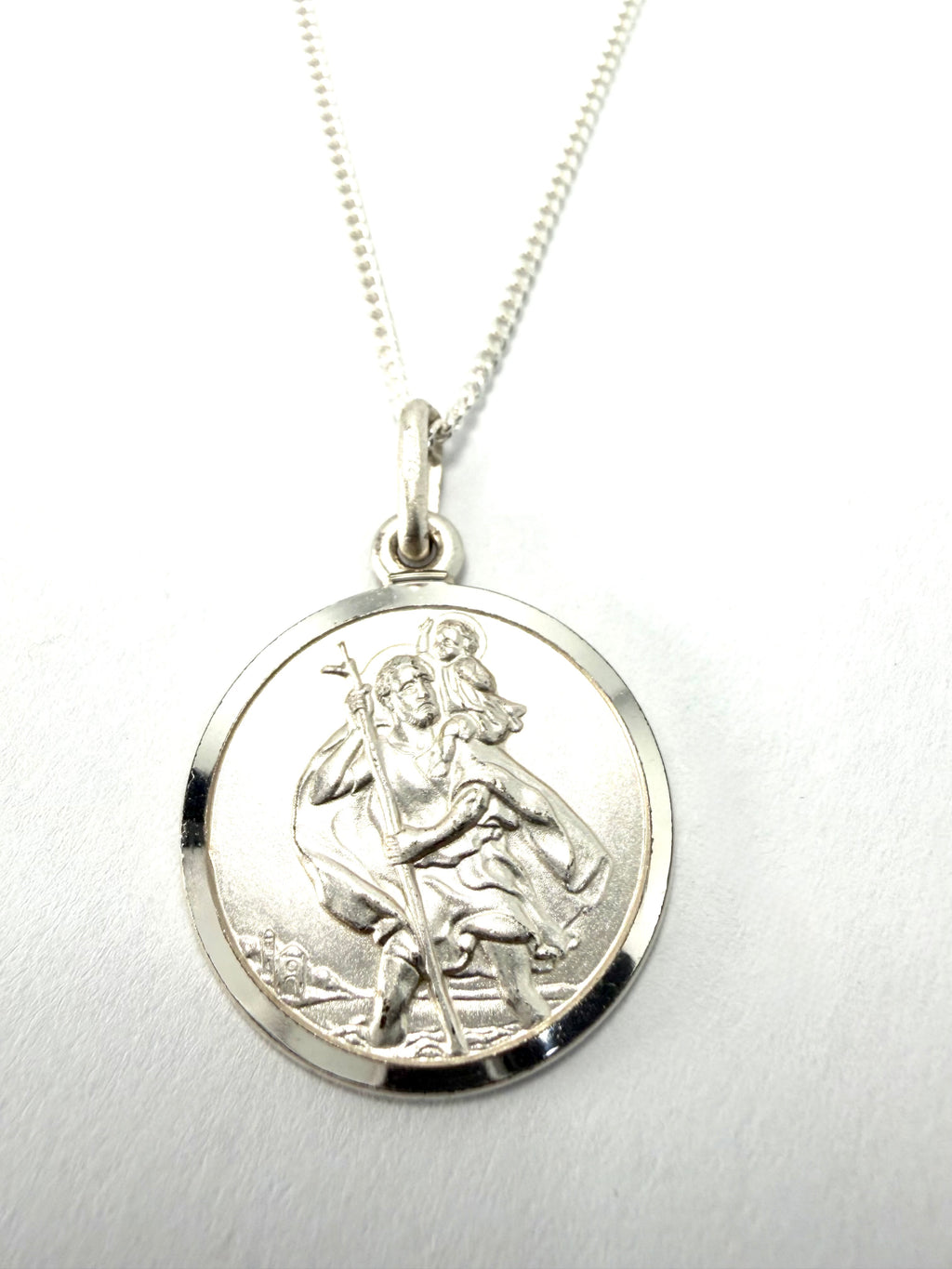 Sterling silver st christopher pendant & necklace