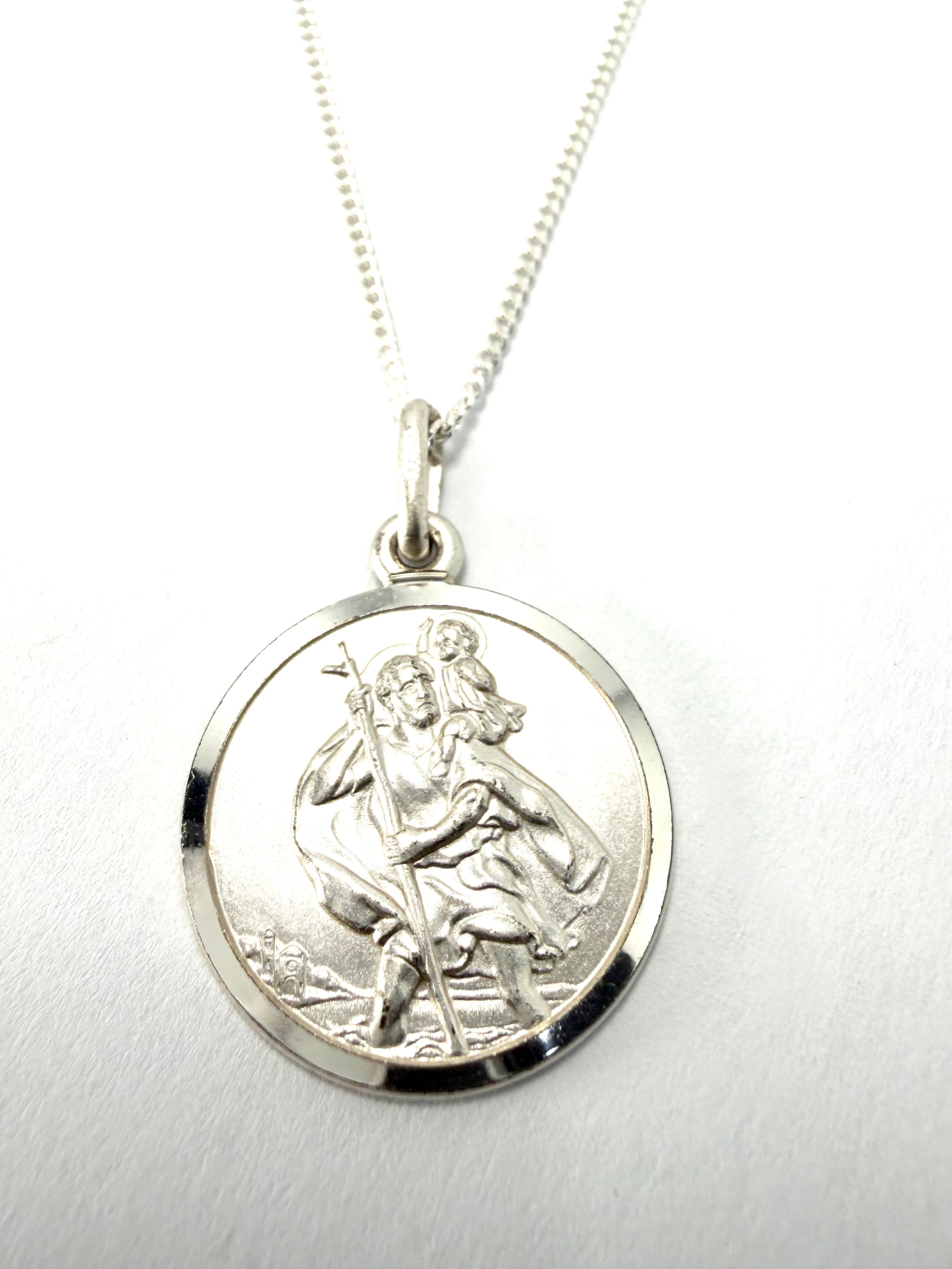 Sterling silver st christopher pendant & necklace