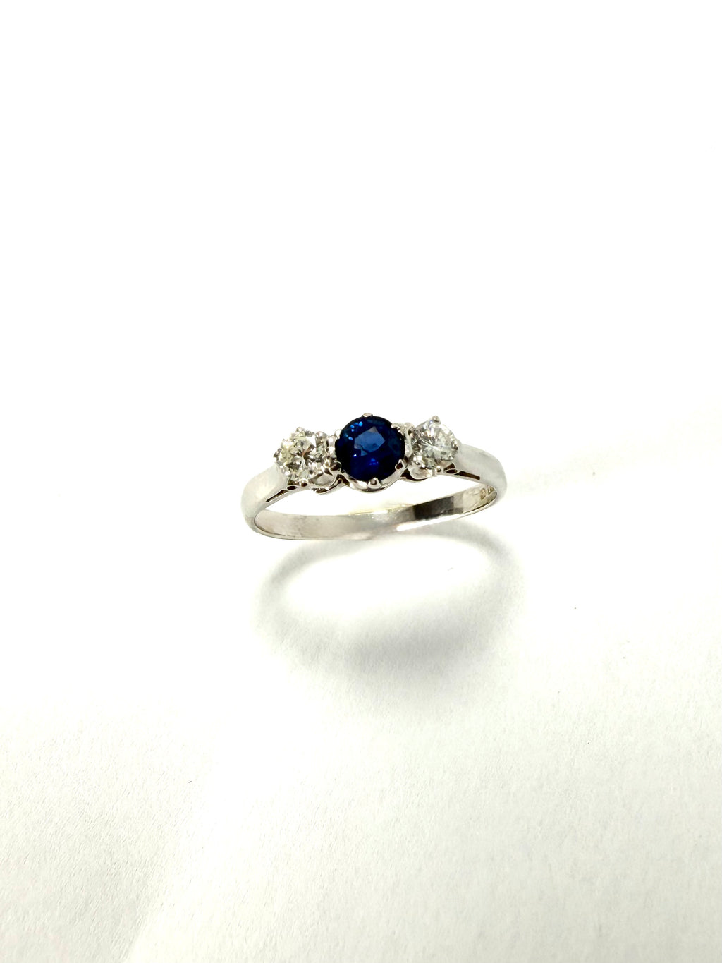 3 stone diamond & sapphire vintage ring