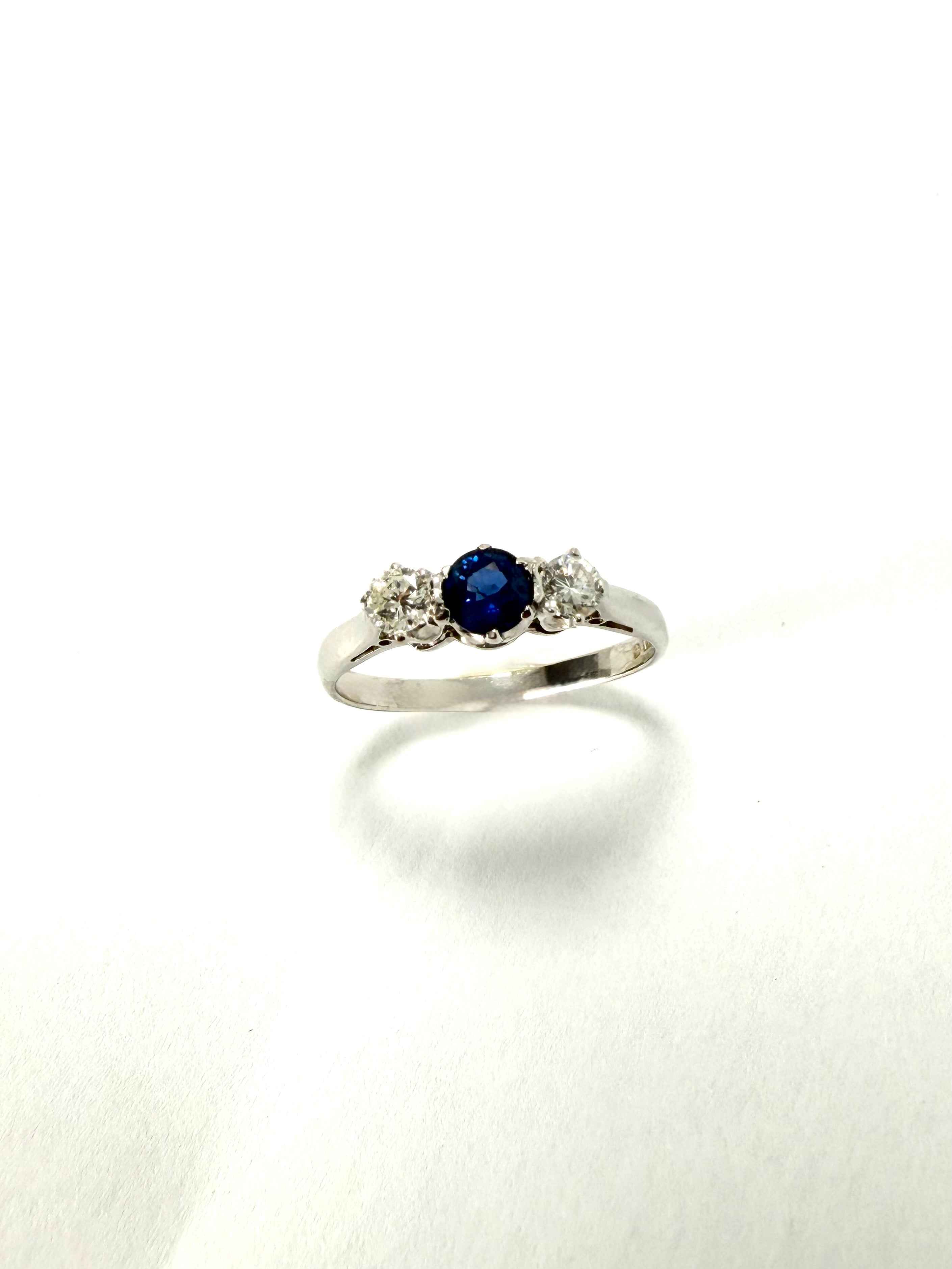 3 stone diamond & sapphire vintage ring
