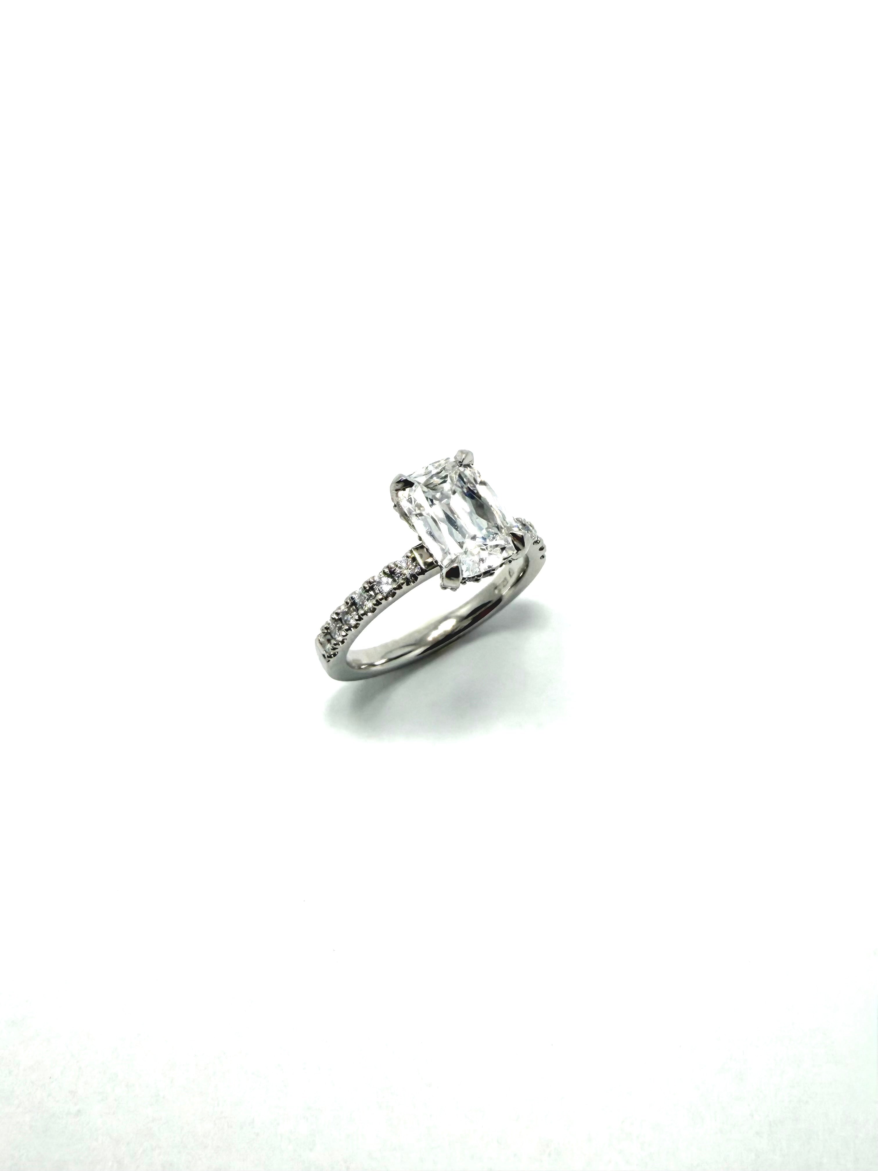 Platinum 2.03ct multi faced lab grown diamond ring with hidden halo