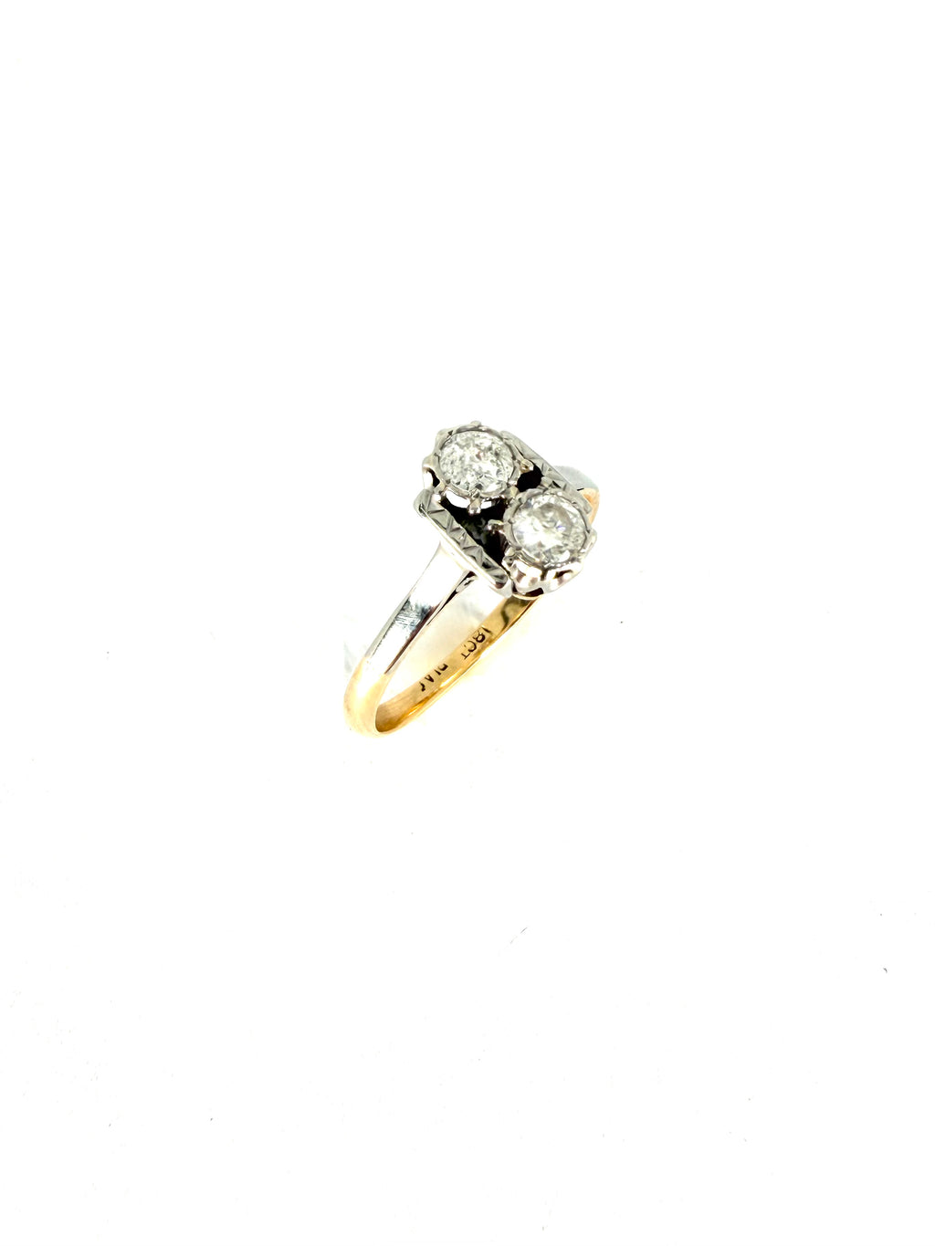 18ct vintage yellow gold & platinum 0.40cts 2 stone diamond ring