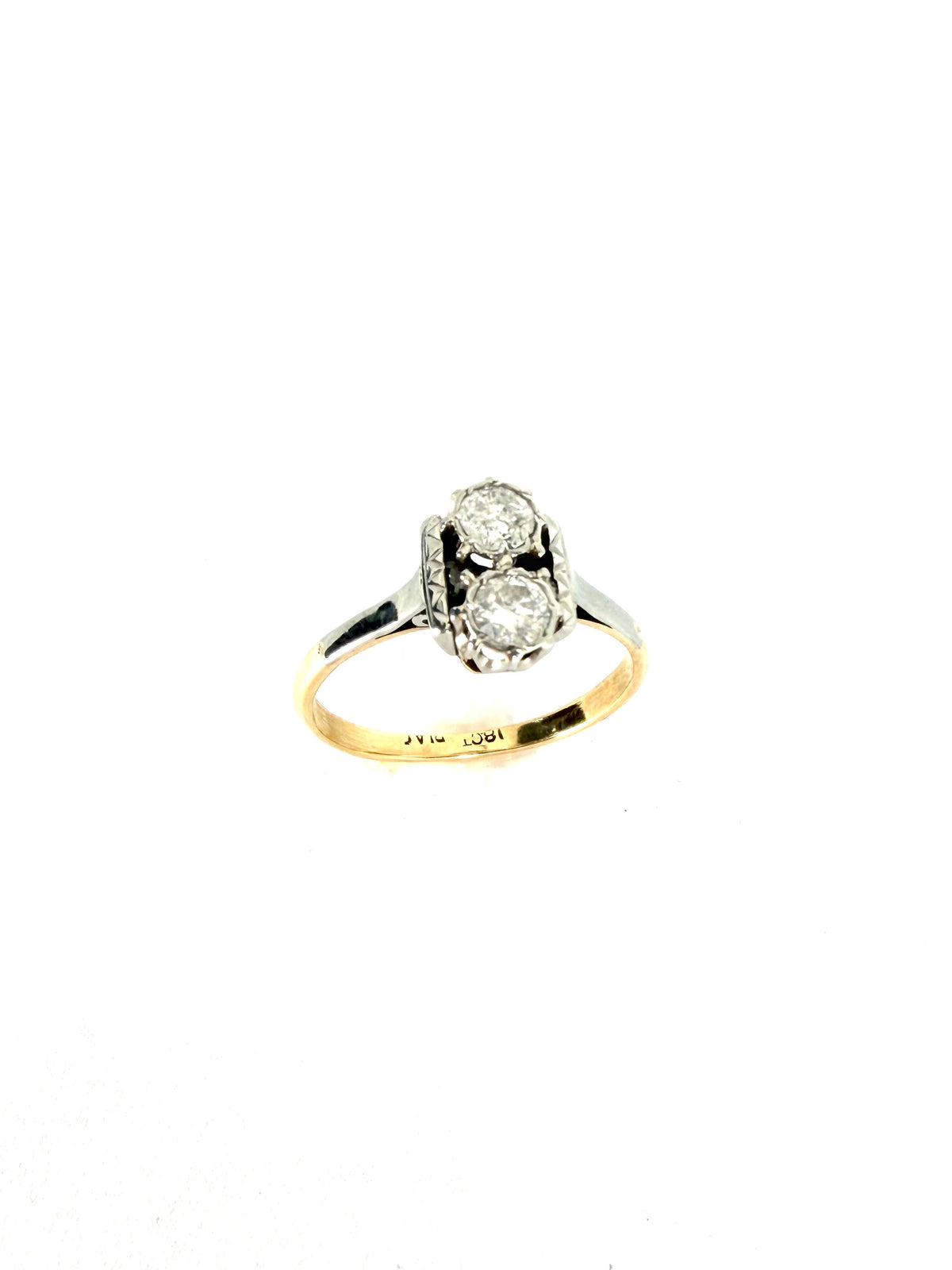 18ct vintage yellow gold & platinum 0.40cts 2 stone diamond ring