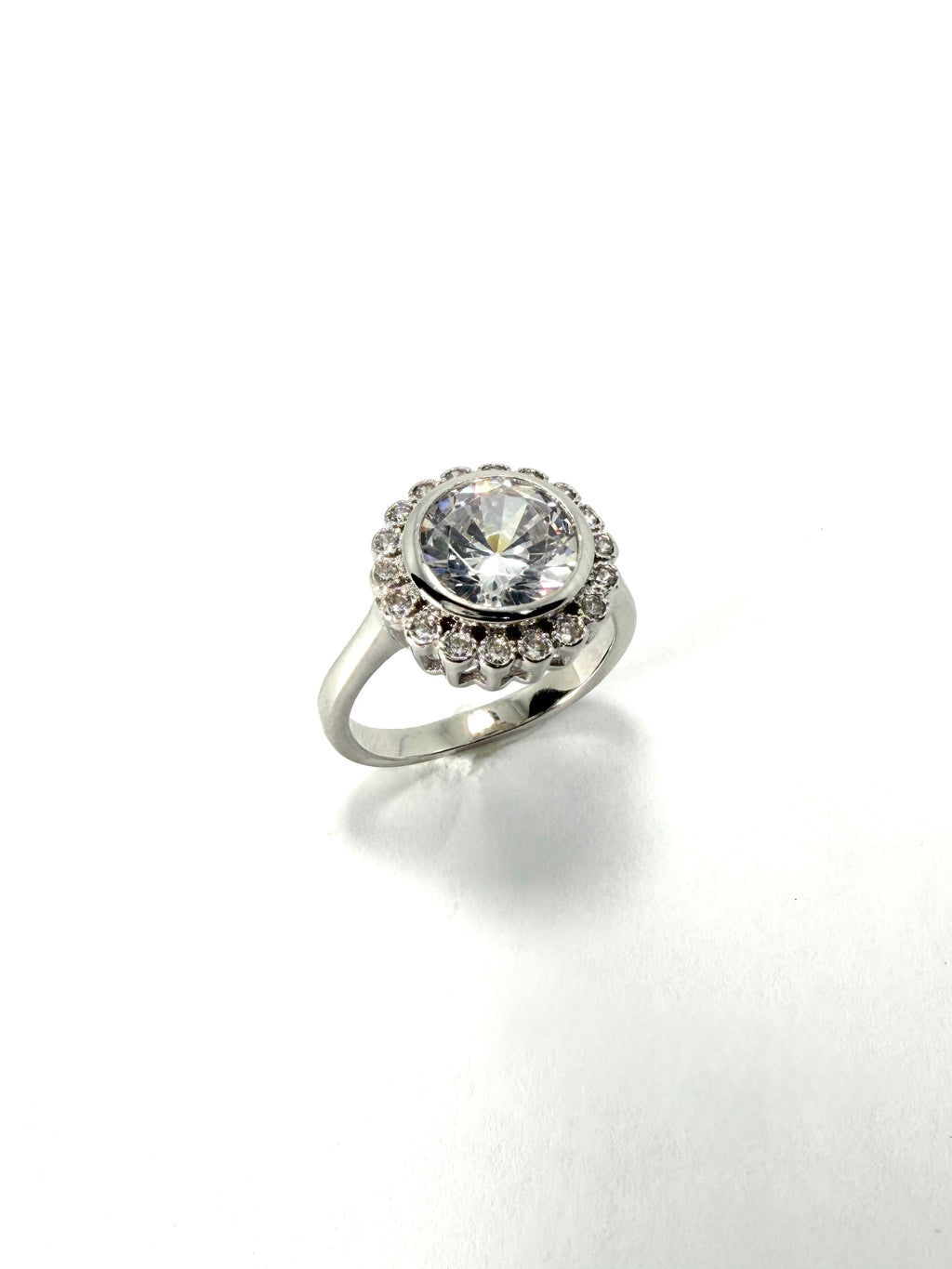 Silver cubic zirconia stone halo ring