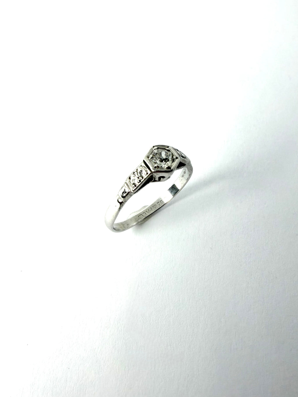 9ct gold palladium old cut diamond solitaire ring