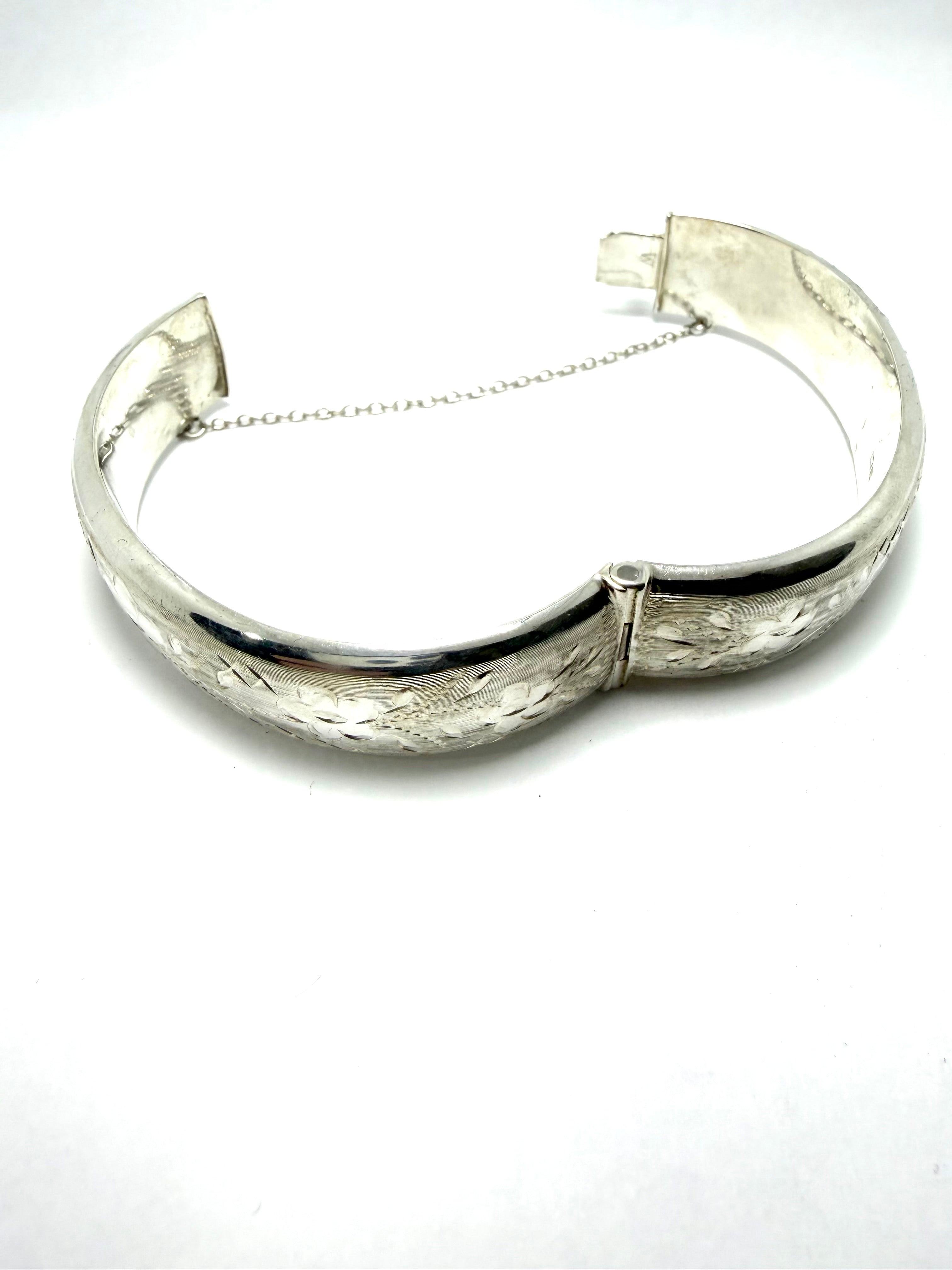Silver floral engraved bangle