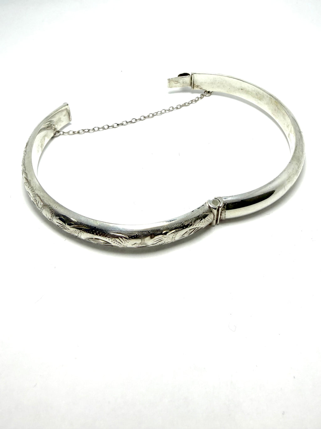 Silver half bangle leaf design