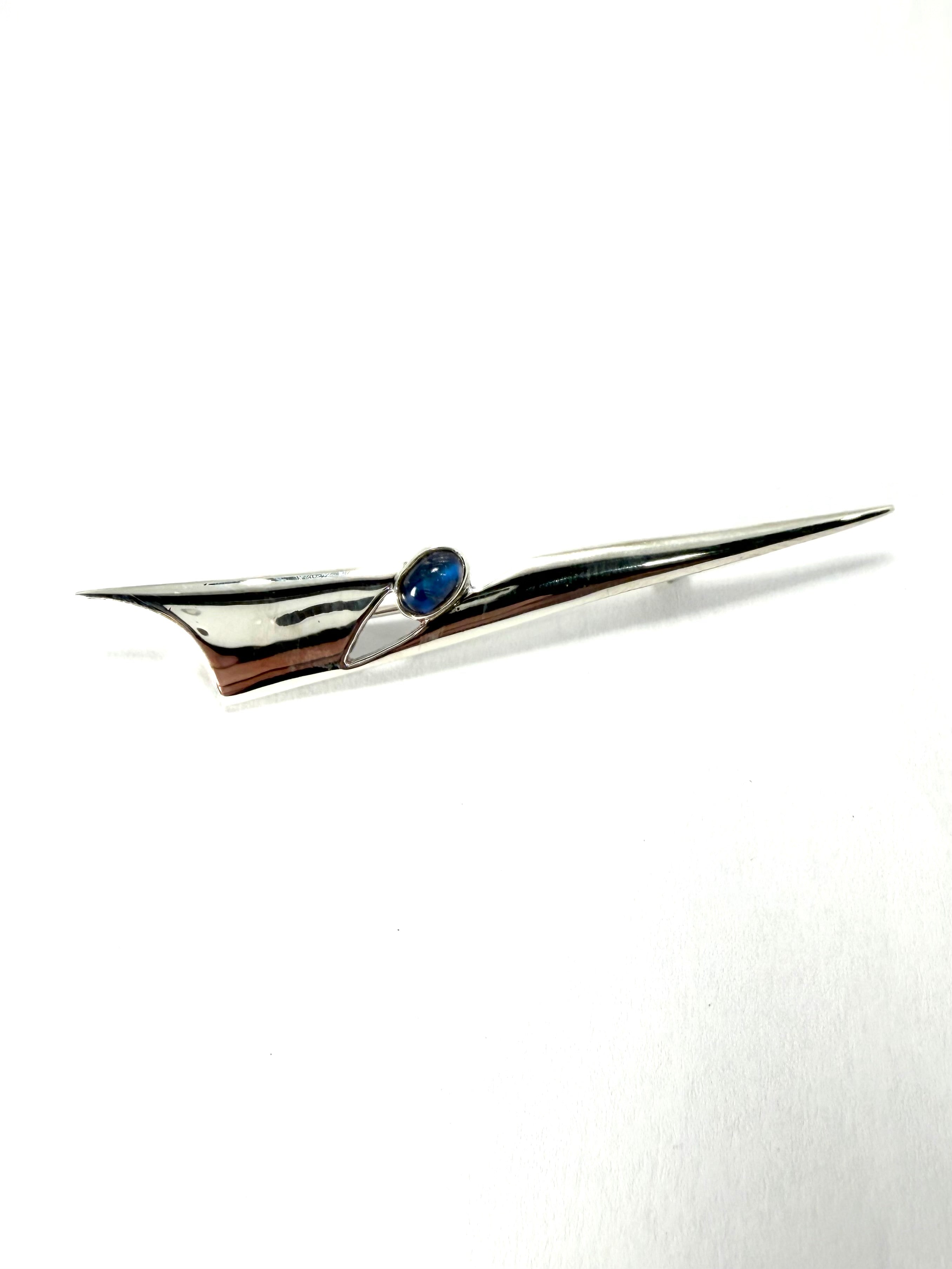 Designer labradorite and sterling silver modernist brooch