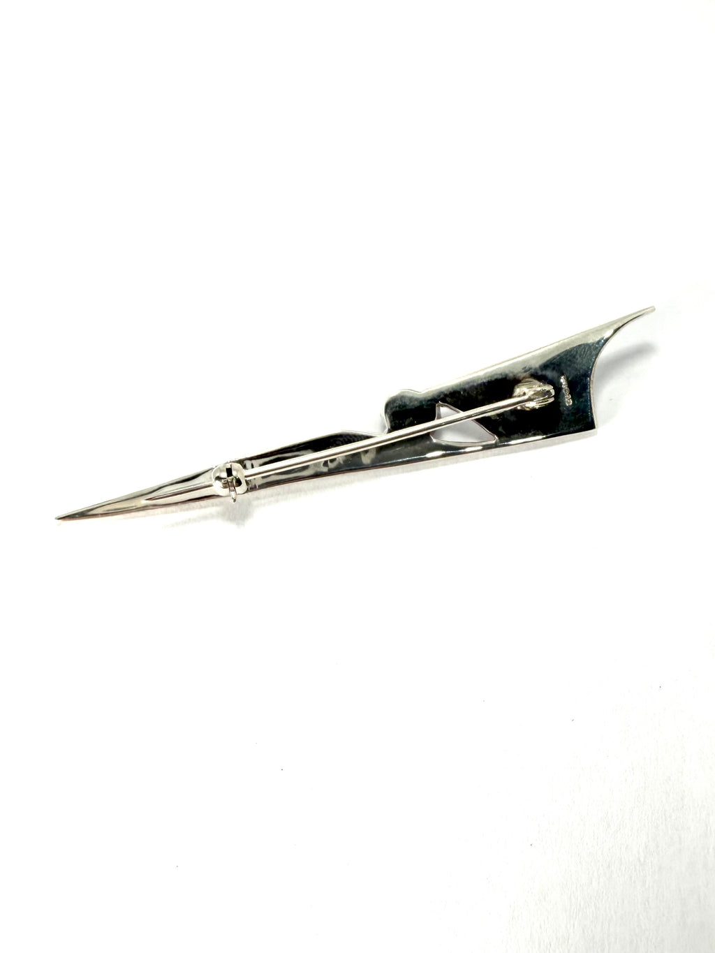 Designer labradorite and sterling silver modernist brooch
