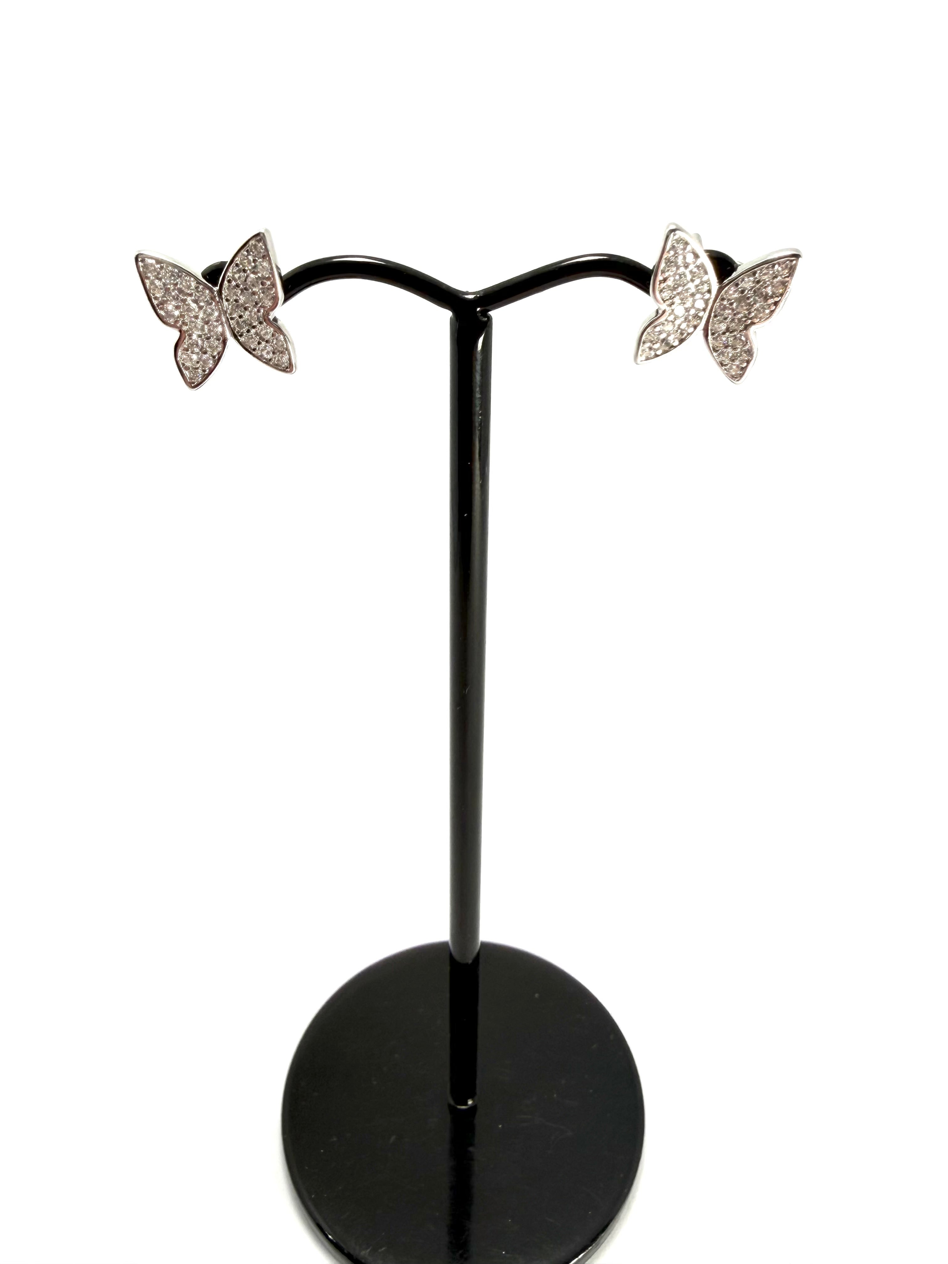 Silver cubic zirconia butterfly stud earrings
