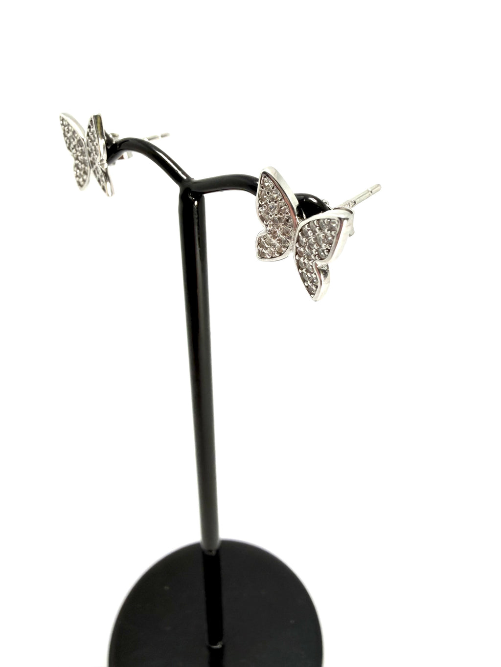 Silver cubic zirconia butterfly stud earrings