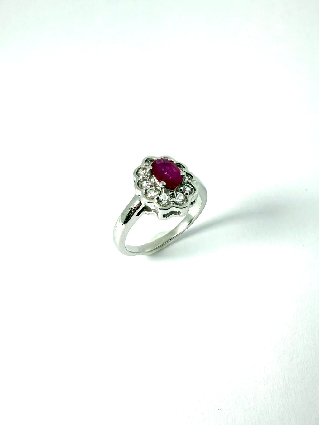 Silver synthetic ruby cz ring