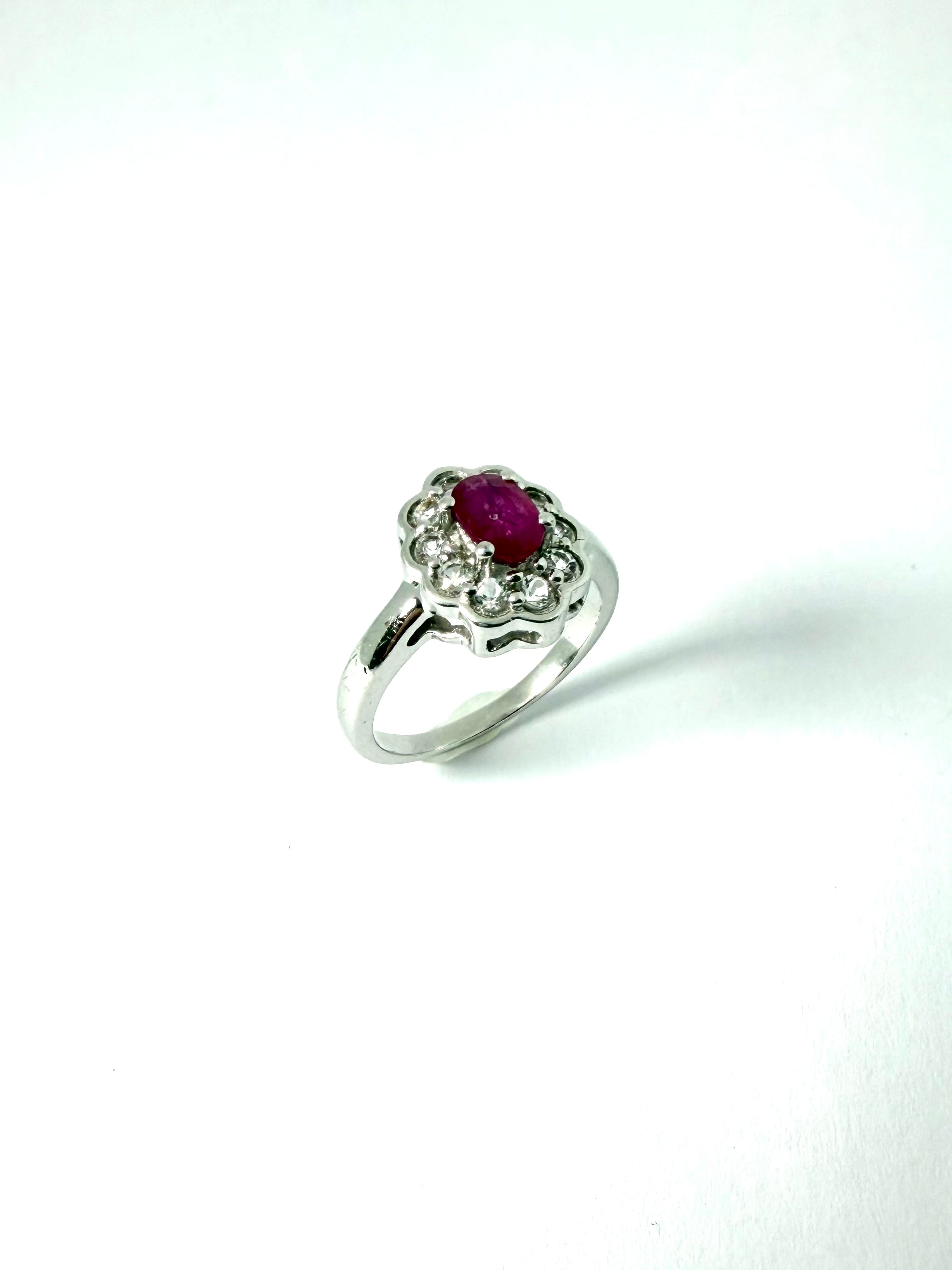 Silver synthetic ruby cz ring