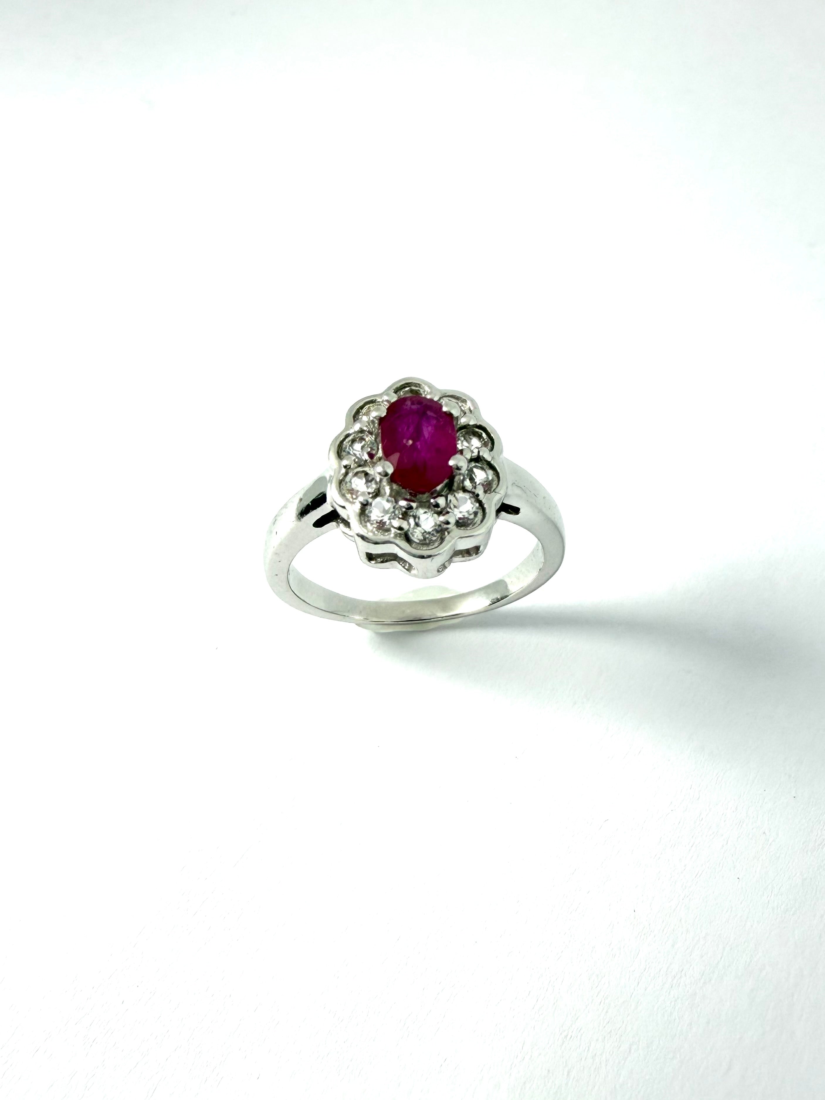 Silver synthetic ruby cz ring