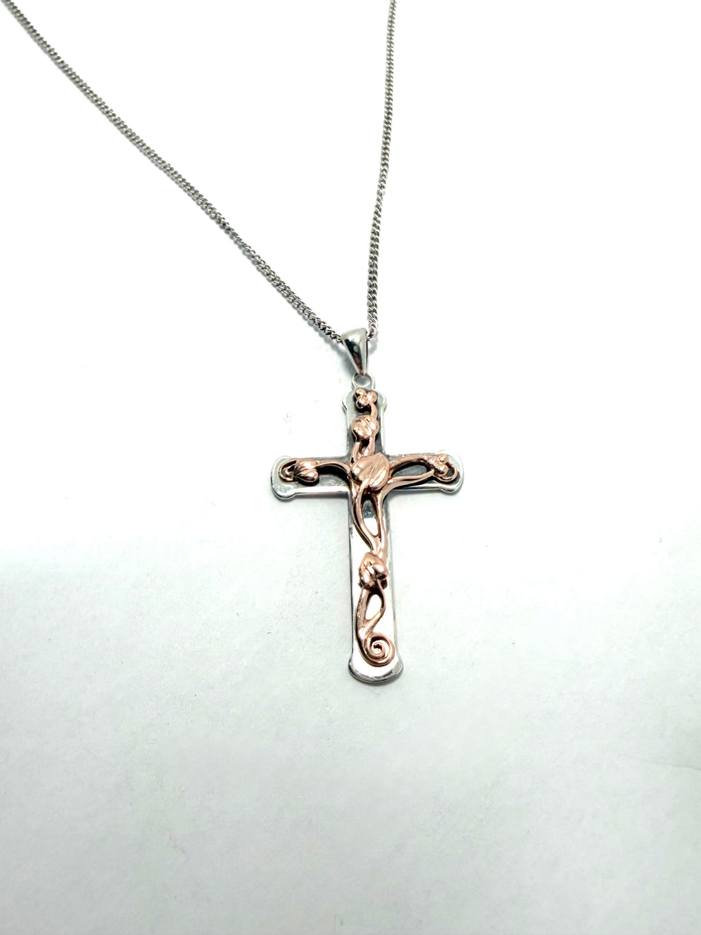 Clogau silver and rose gold cross pendant and chain