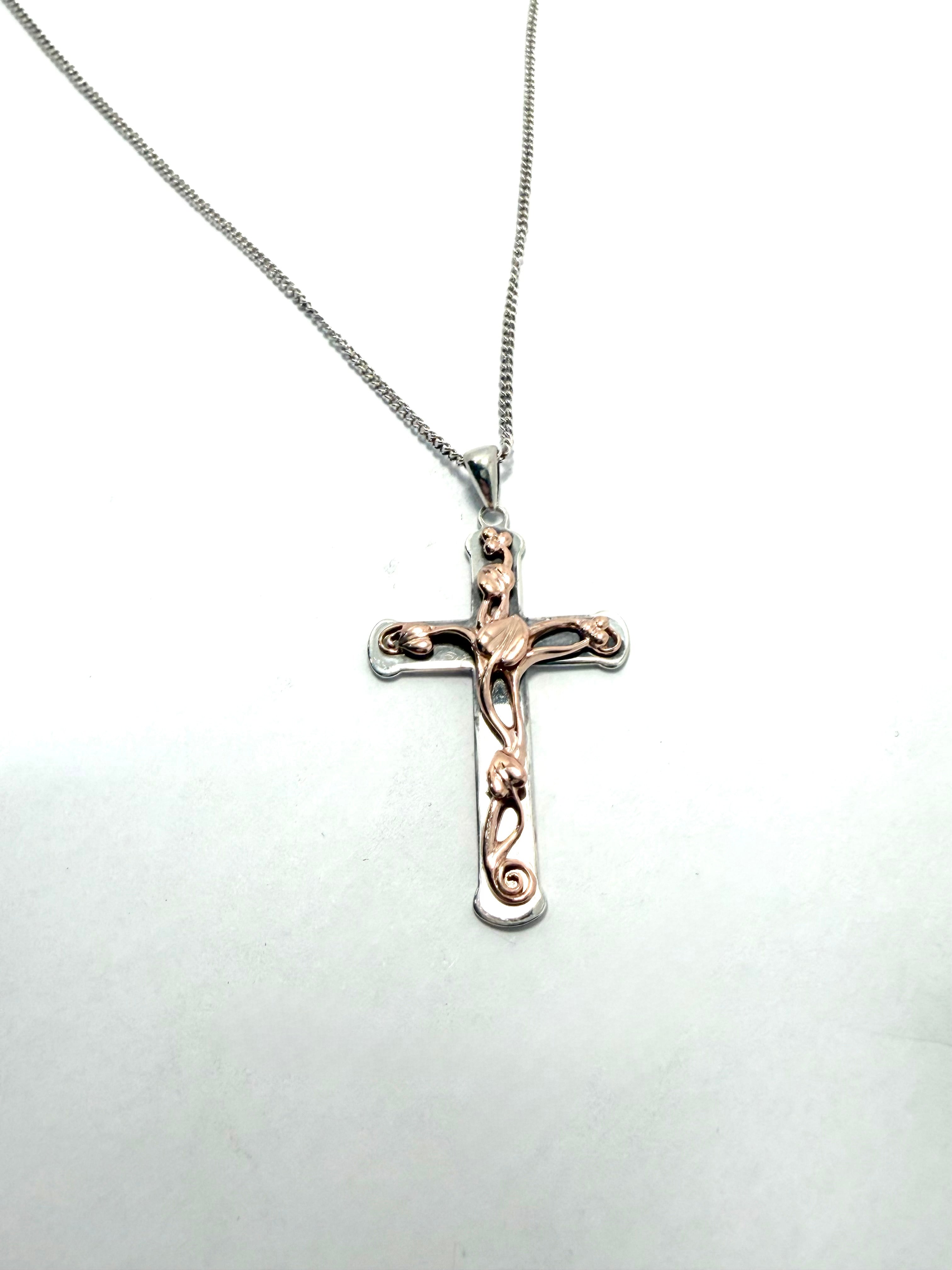 Clogau silver and rose gold cross pendant and chain