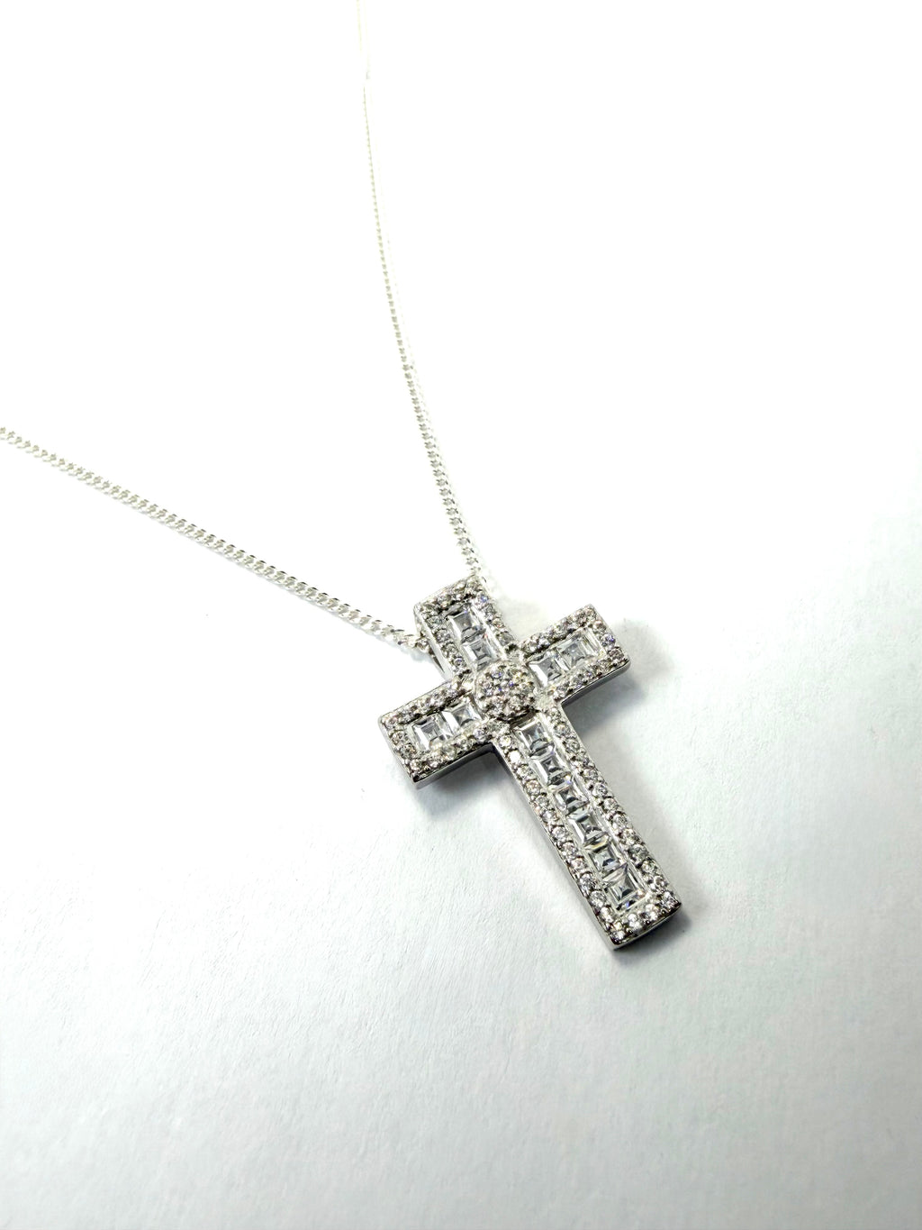 Silver cross pendant and necklace