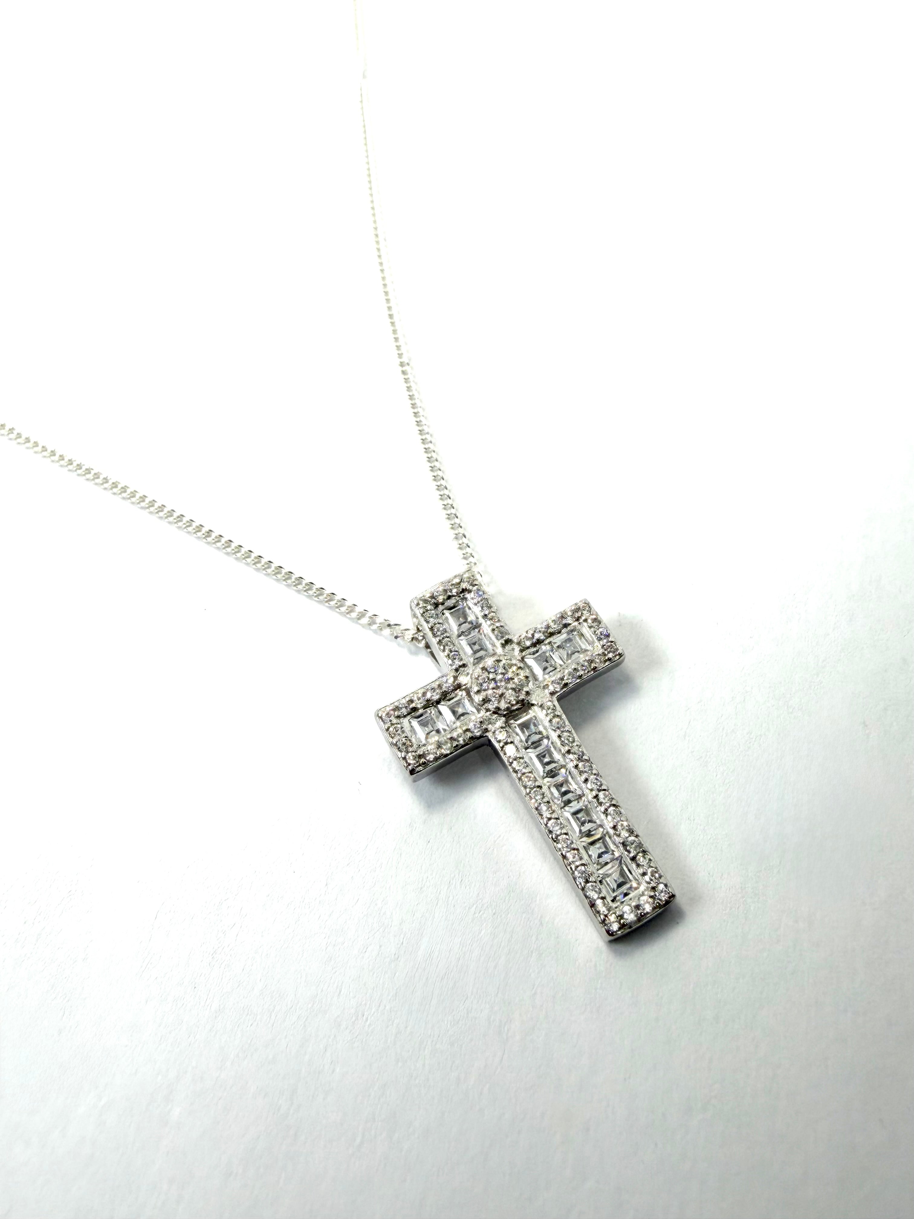 Silver cross pendant and necklace