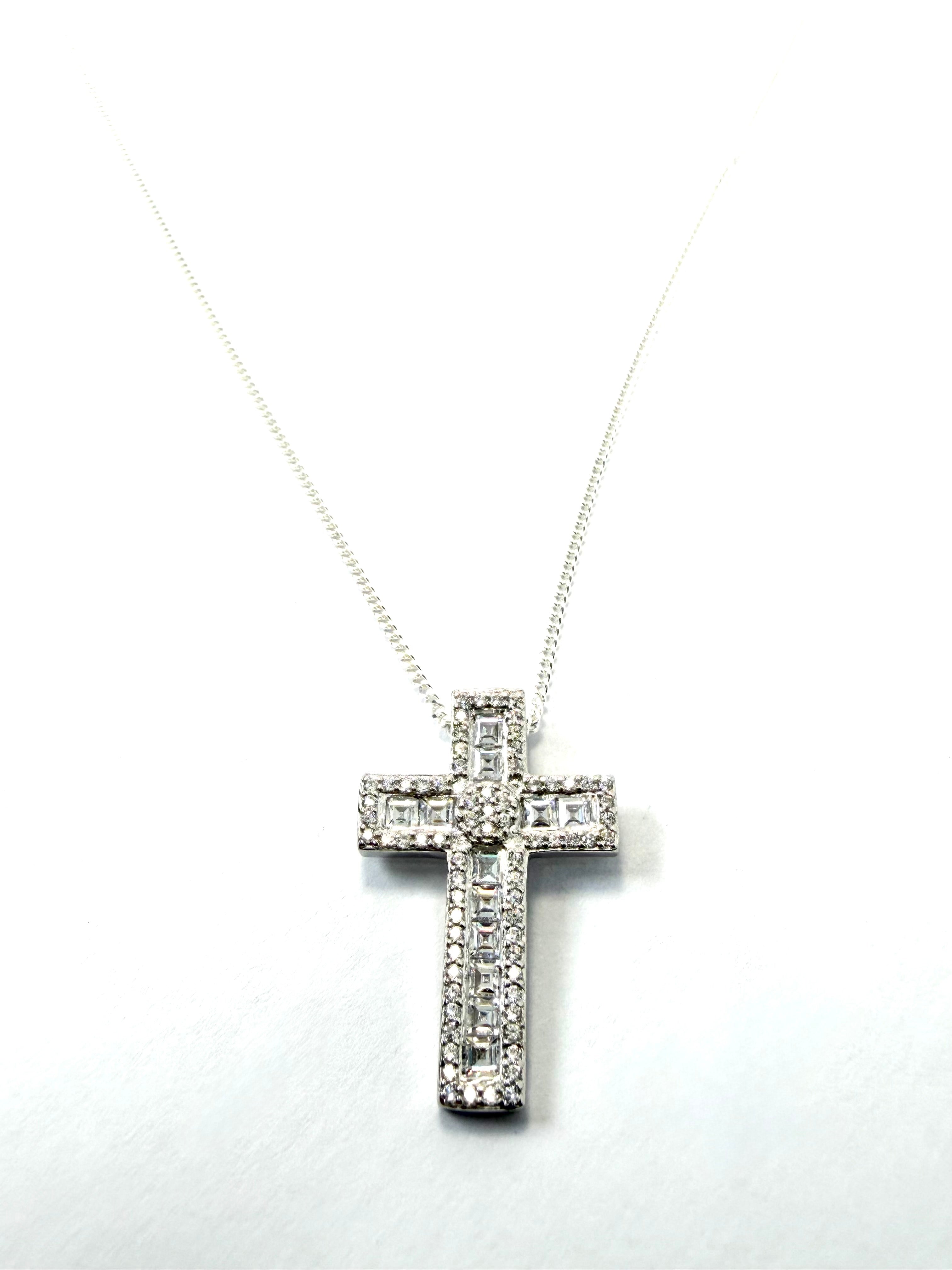 Silver cross pendant and necklace