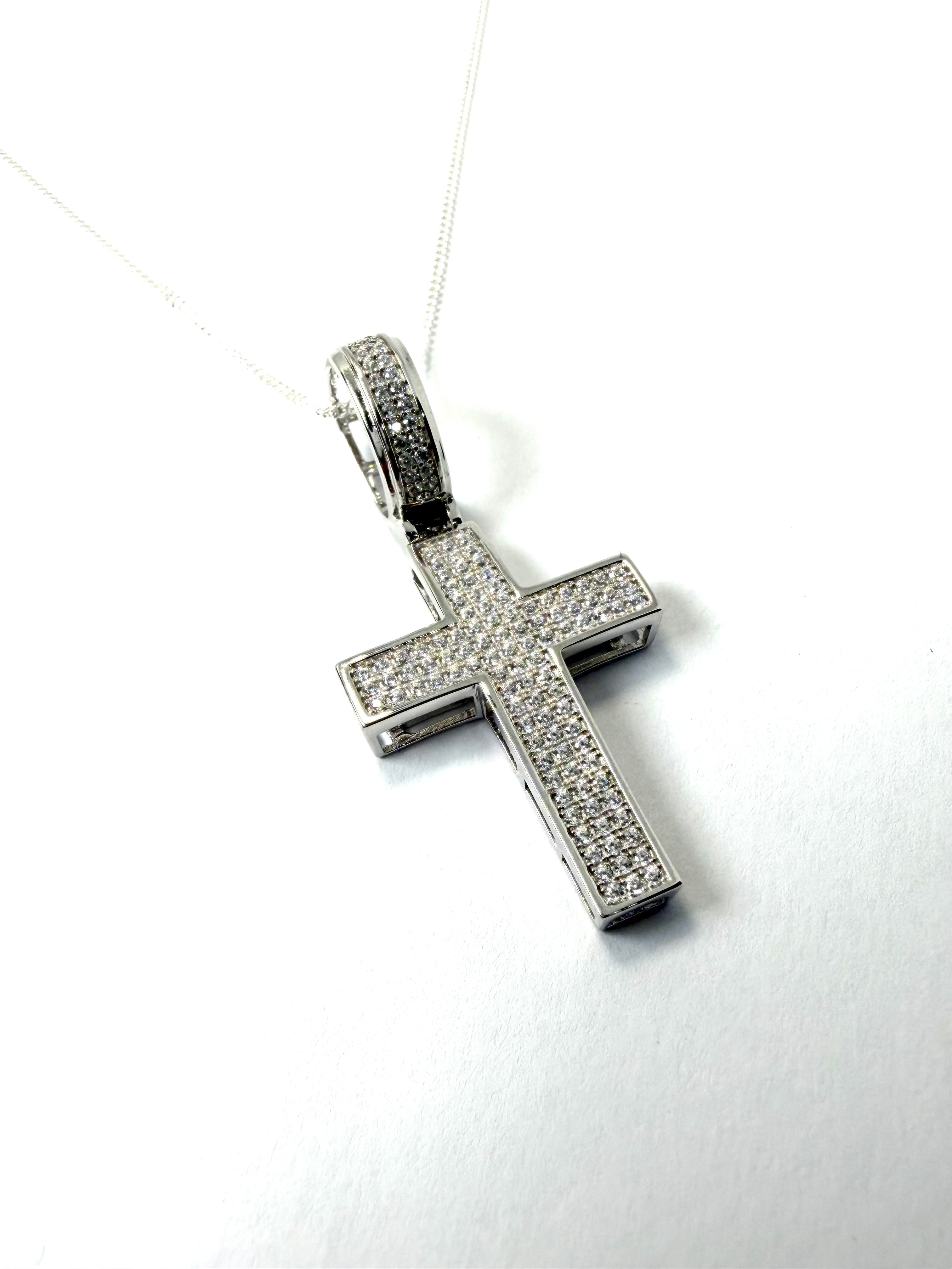 Silver cubic zirconia cross & necklace