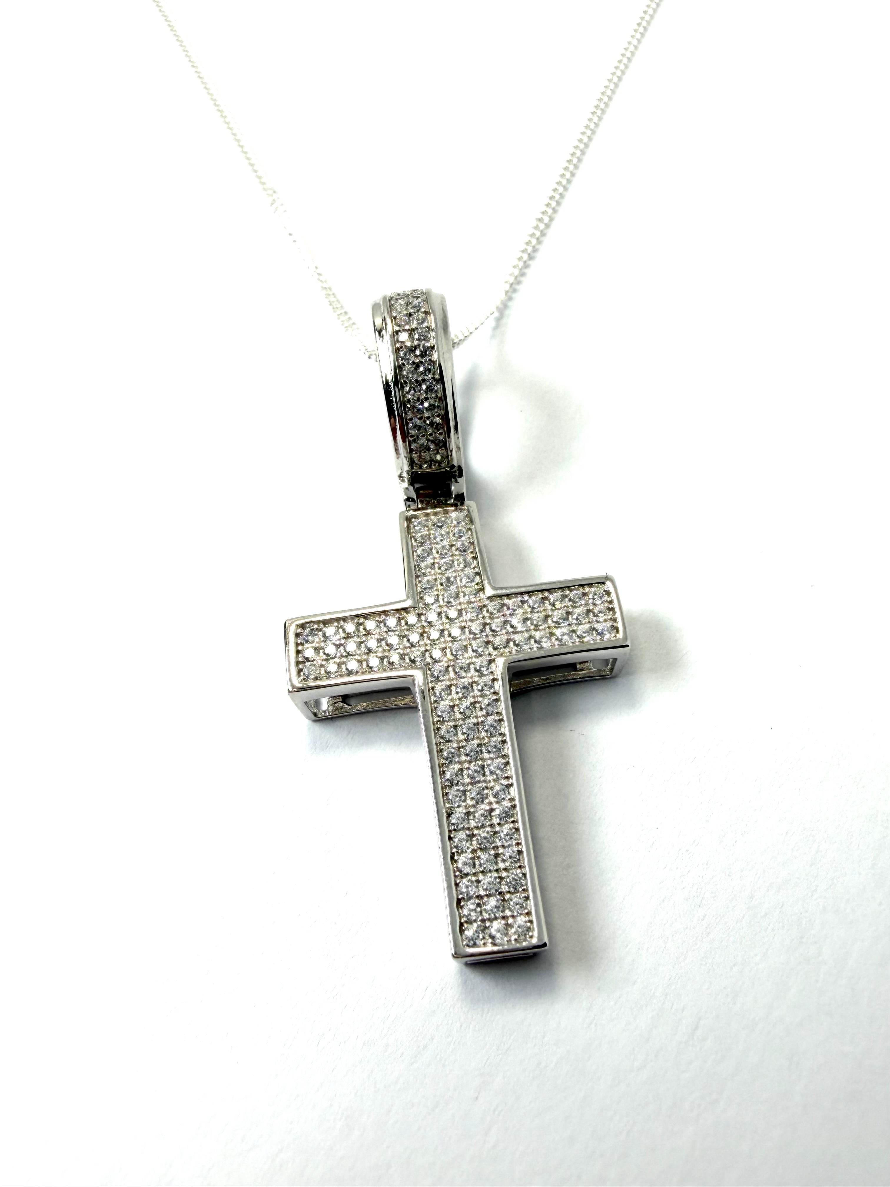 Silver cubic zirconia cross & necklace