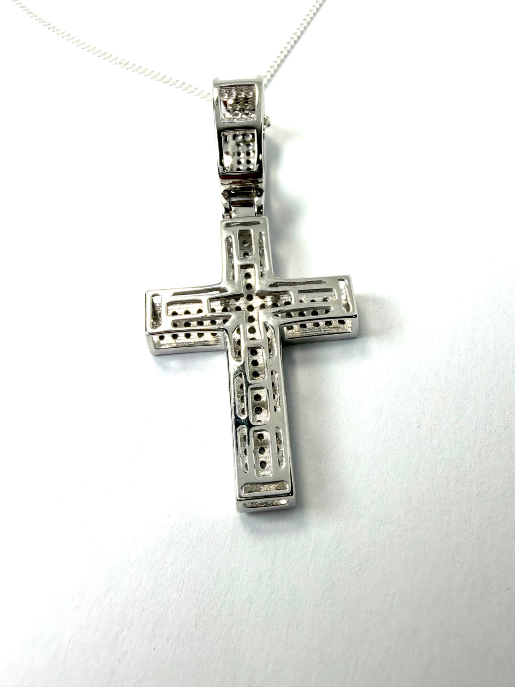 Silver cubic zirconia cross & necklace