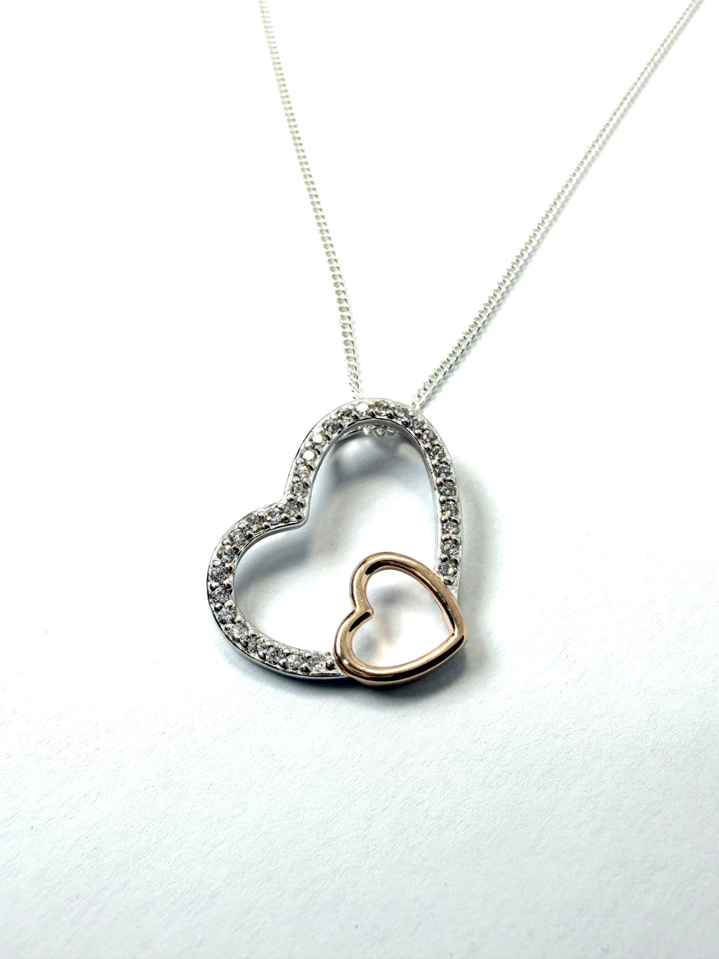 Silver double heart pendant and necklace