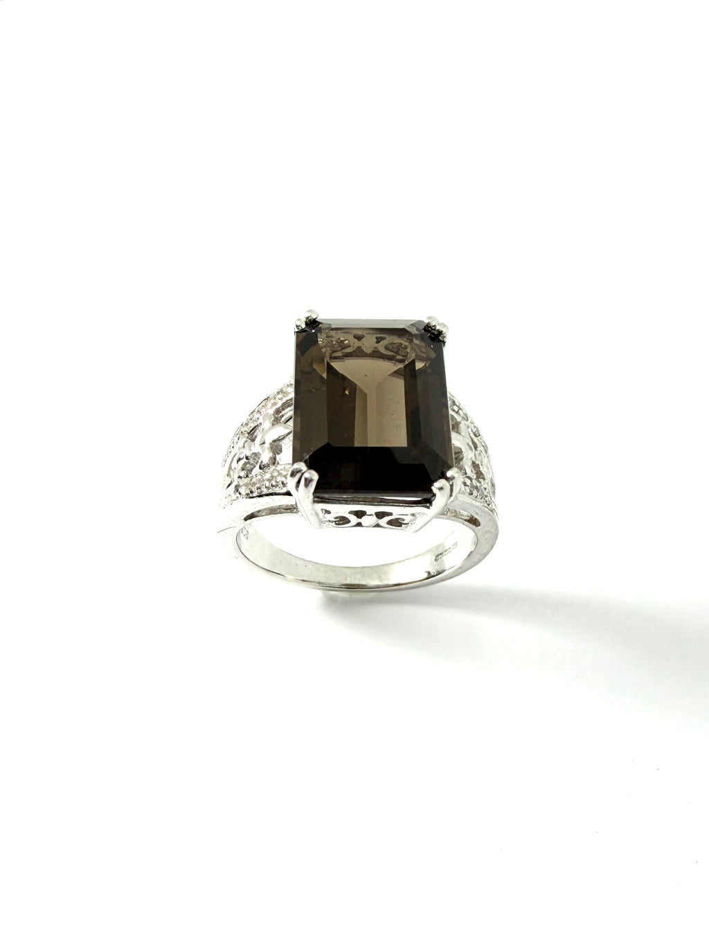 Silver emerald cut ring