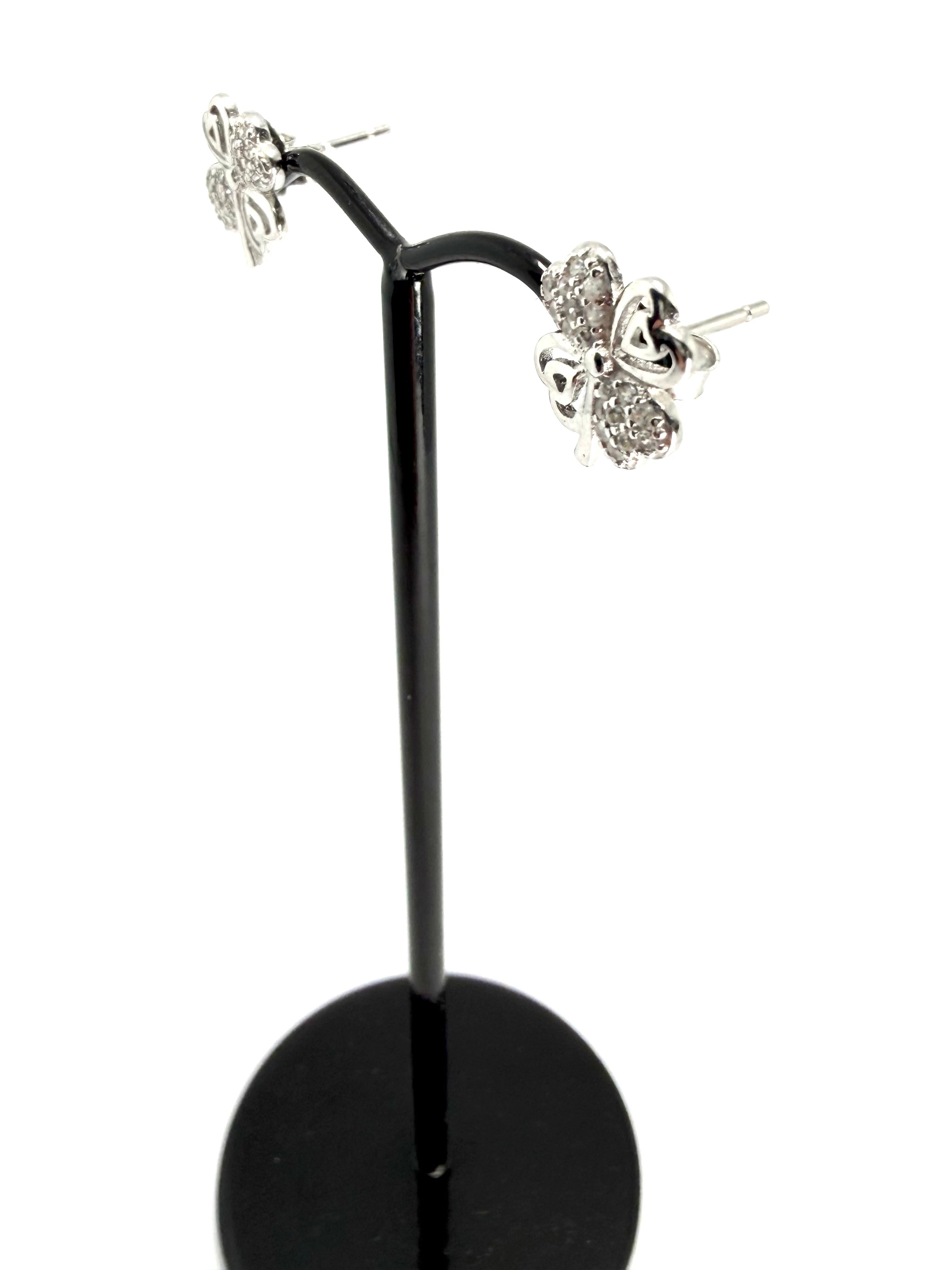 Silver cubic zirconia clover stud earrings