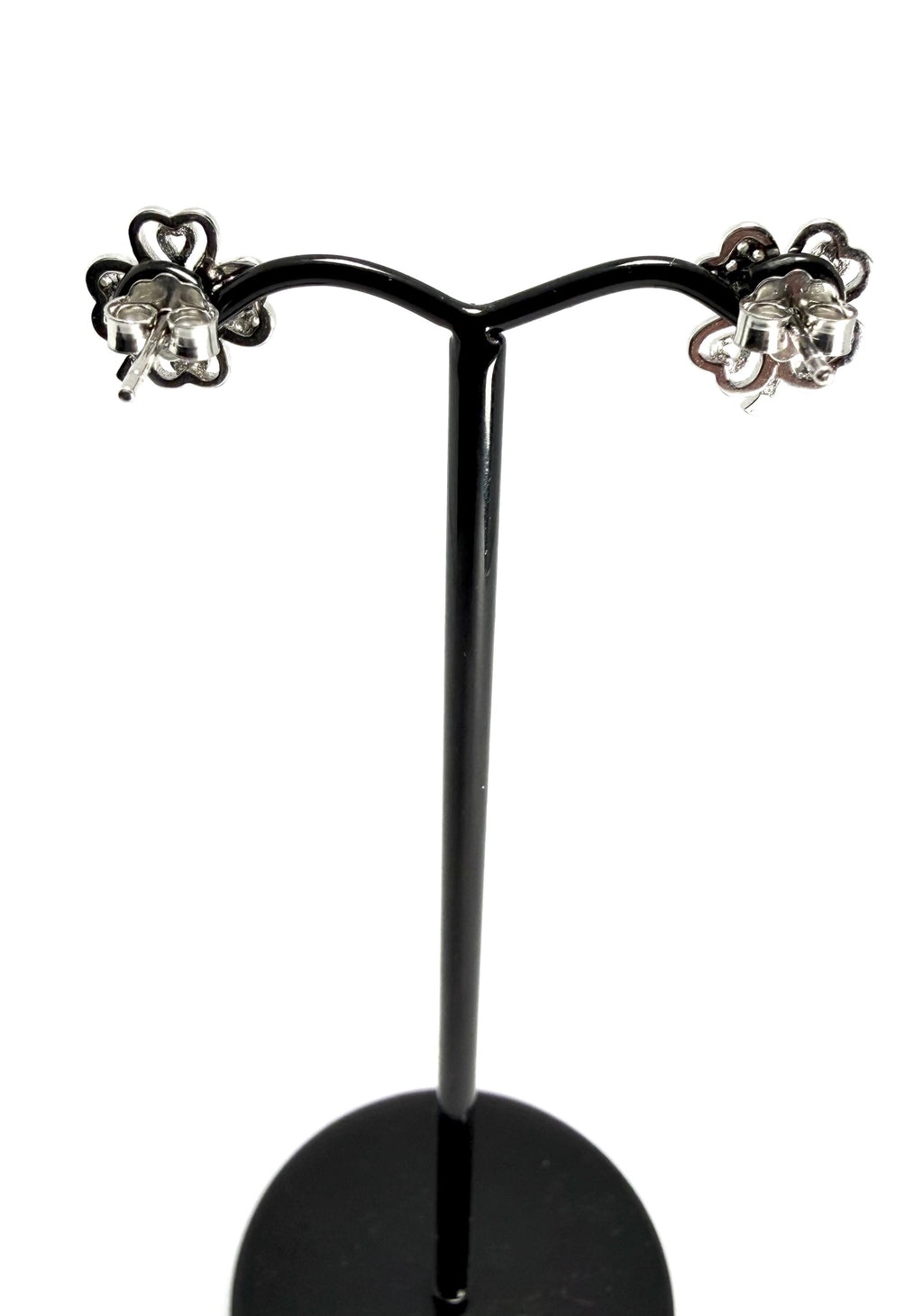 Silver cubic zirconia clover stud earrings