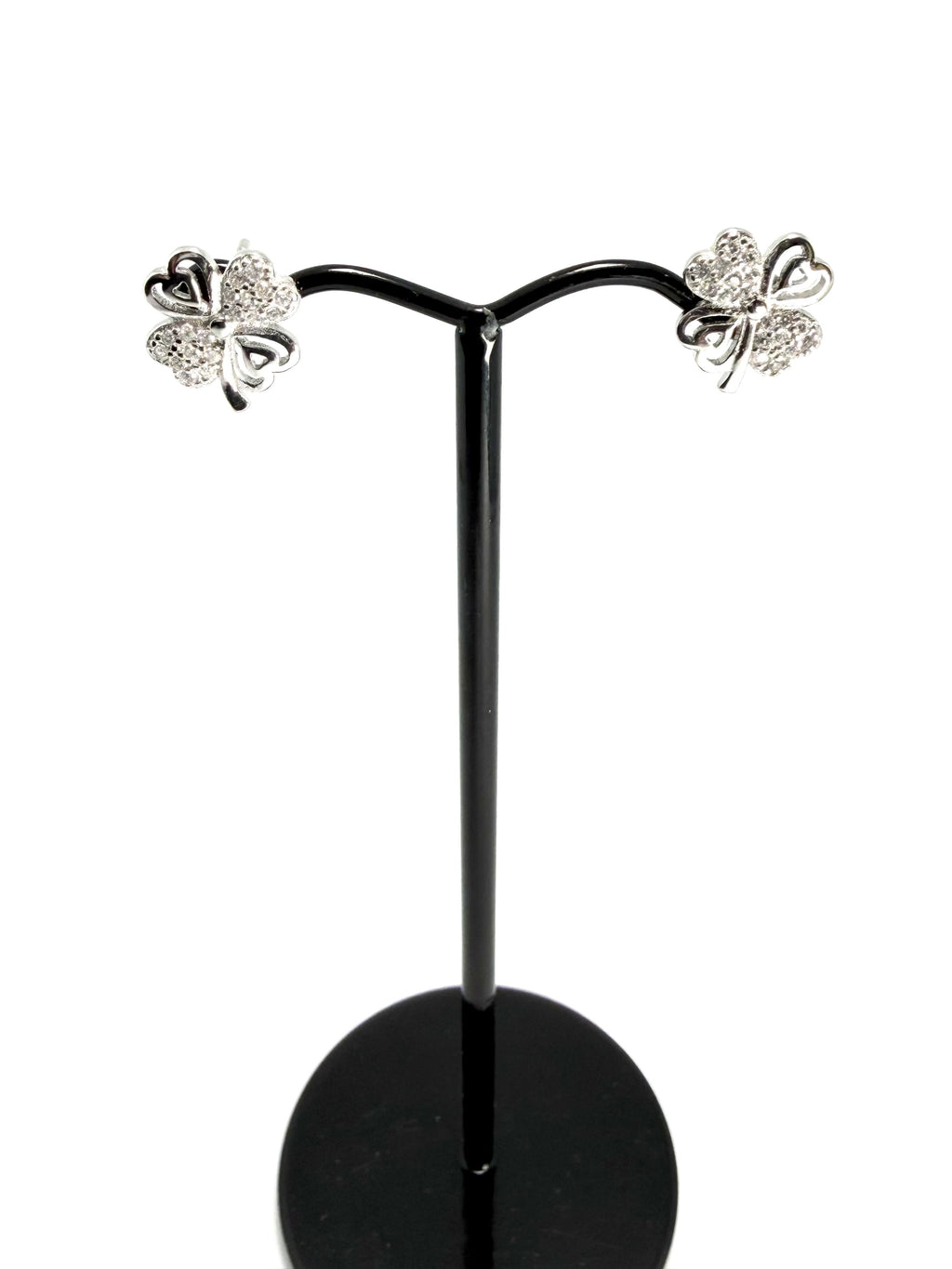 Silver cubic zirconia clover stud earrings
