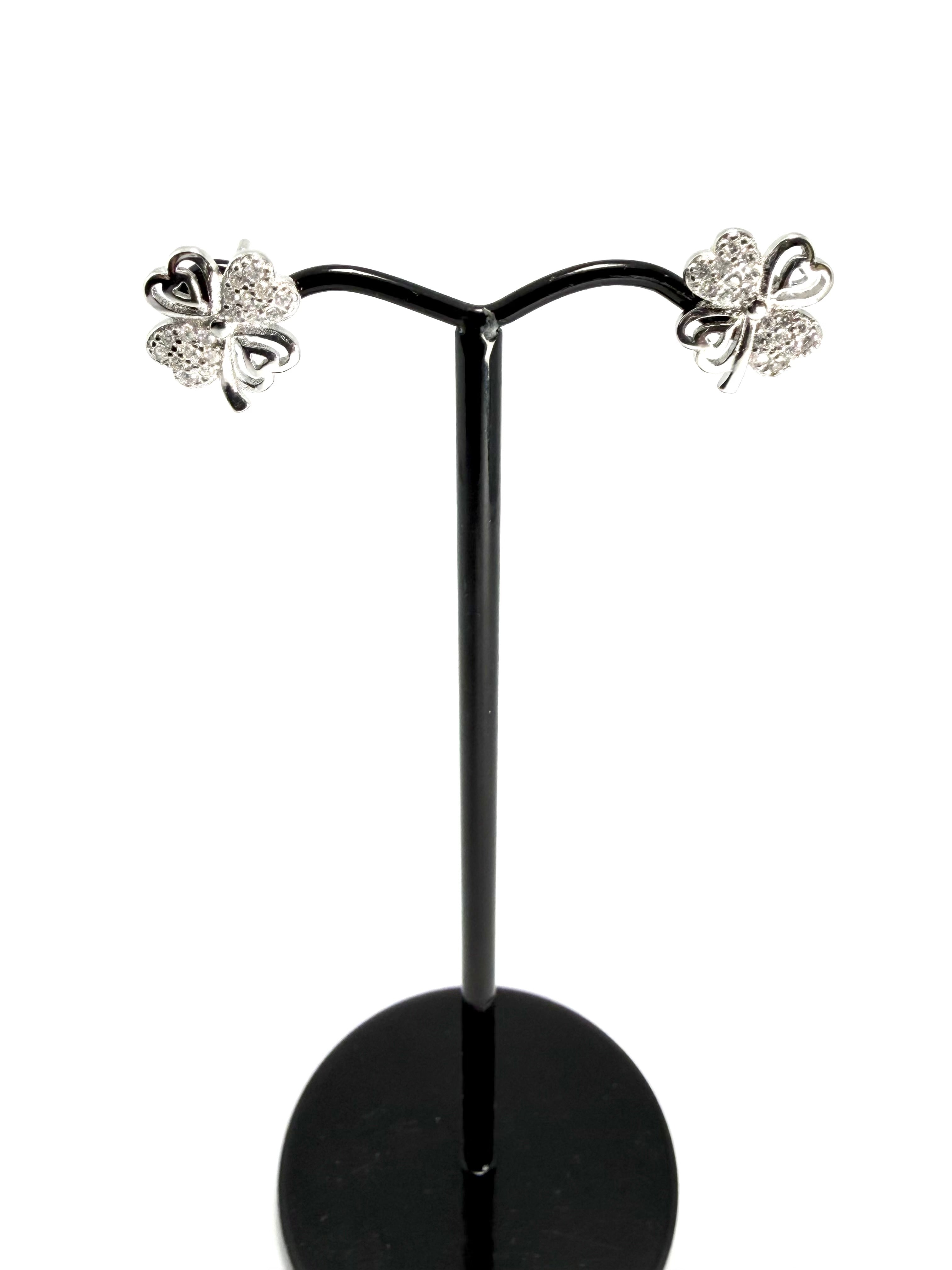 Silver cubic zirconia clover stud earrings