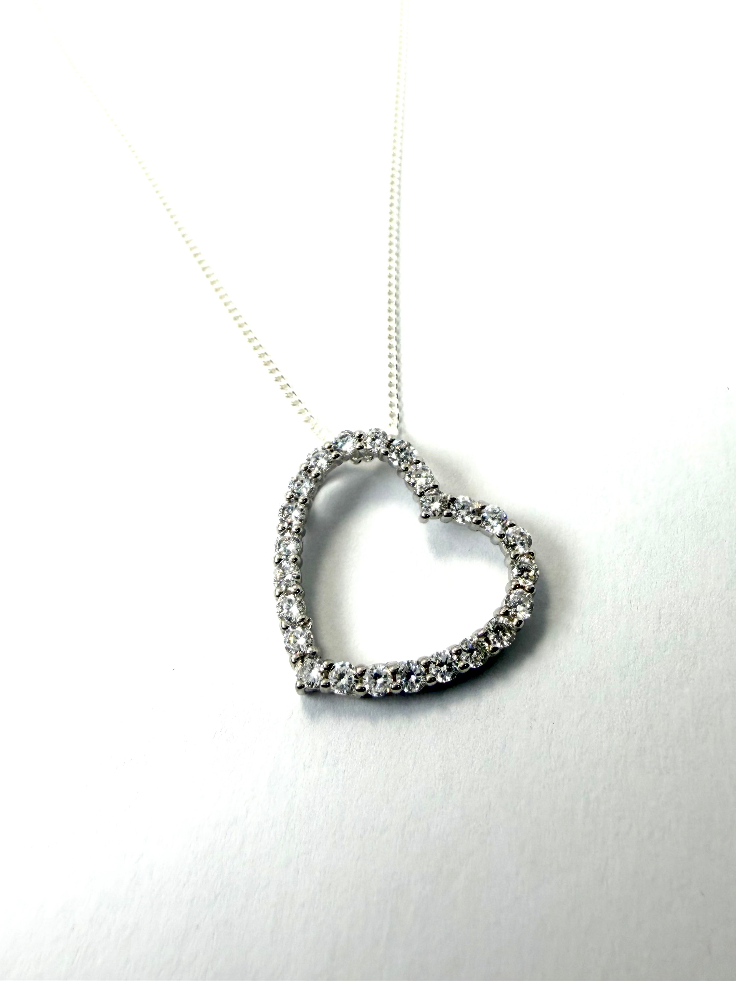 Silver cubic zirconia heart pendant and necklace