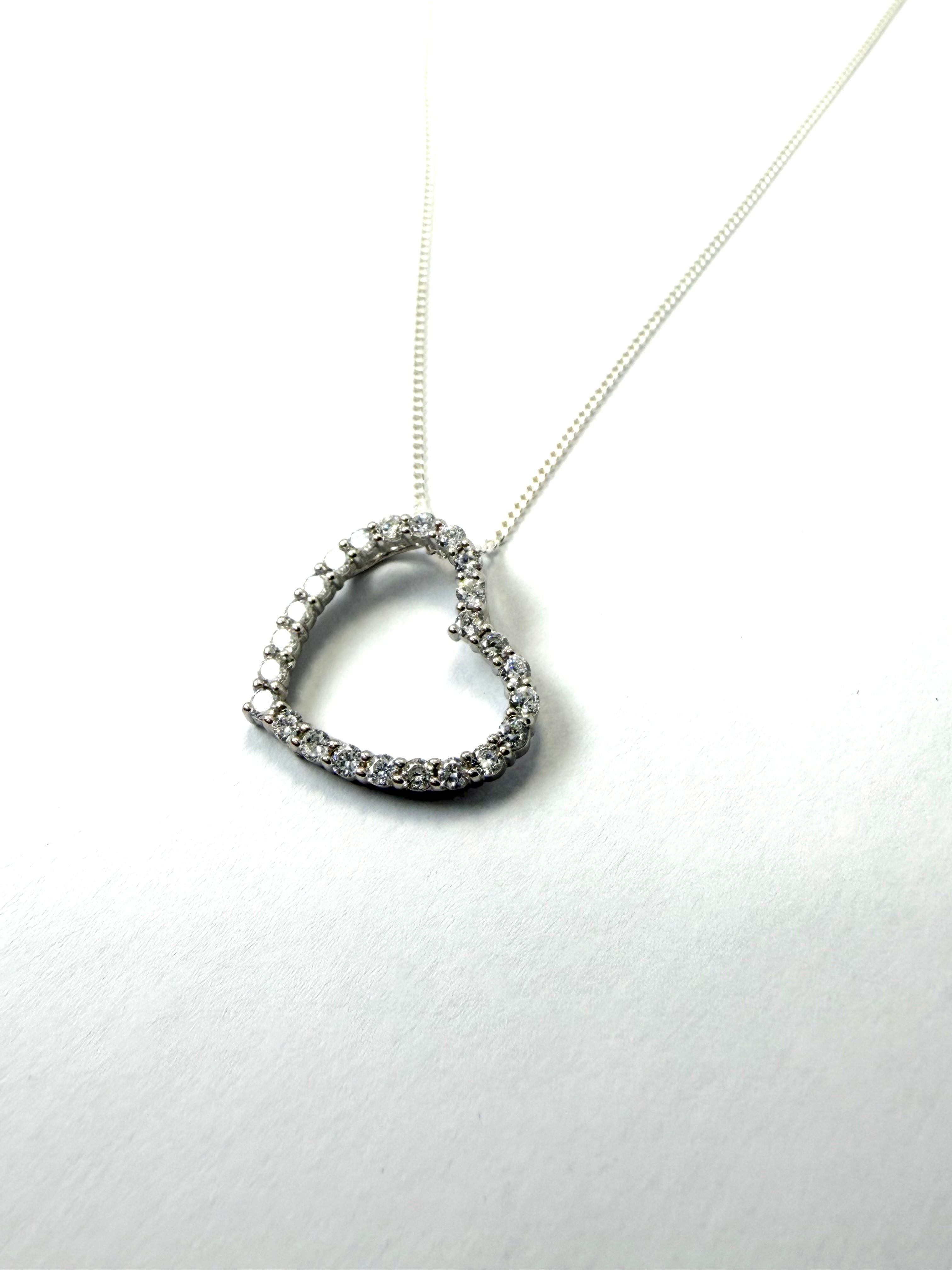 Silver cubic zirconia heart pendant and necklace